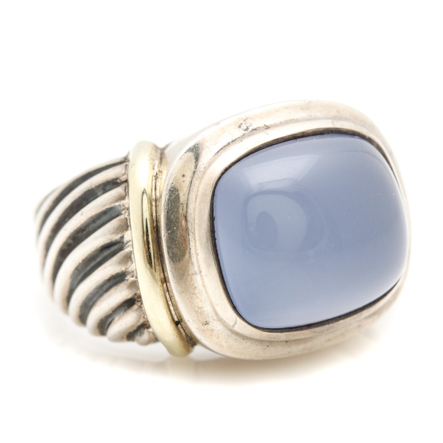 David Yurman Sterling Silver Chalcedony Ring With 14K Yellow Gold Accents