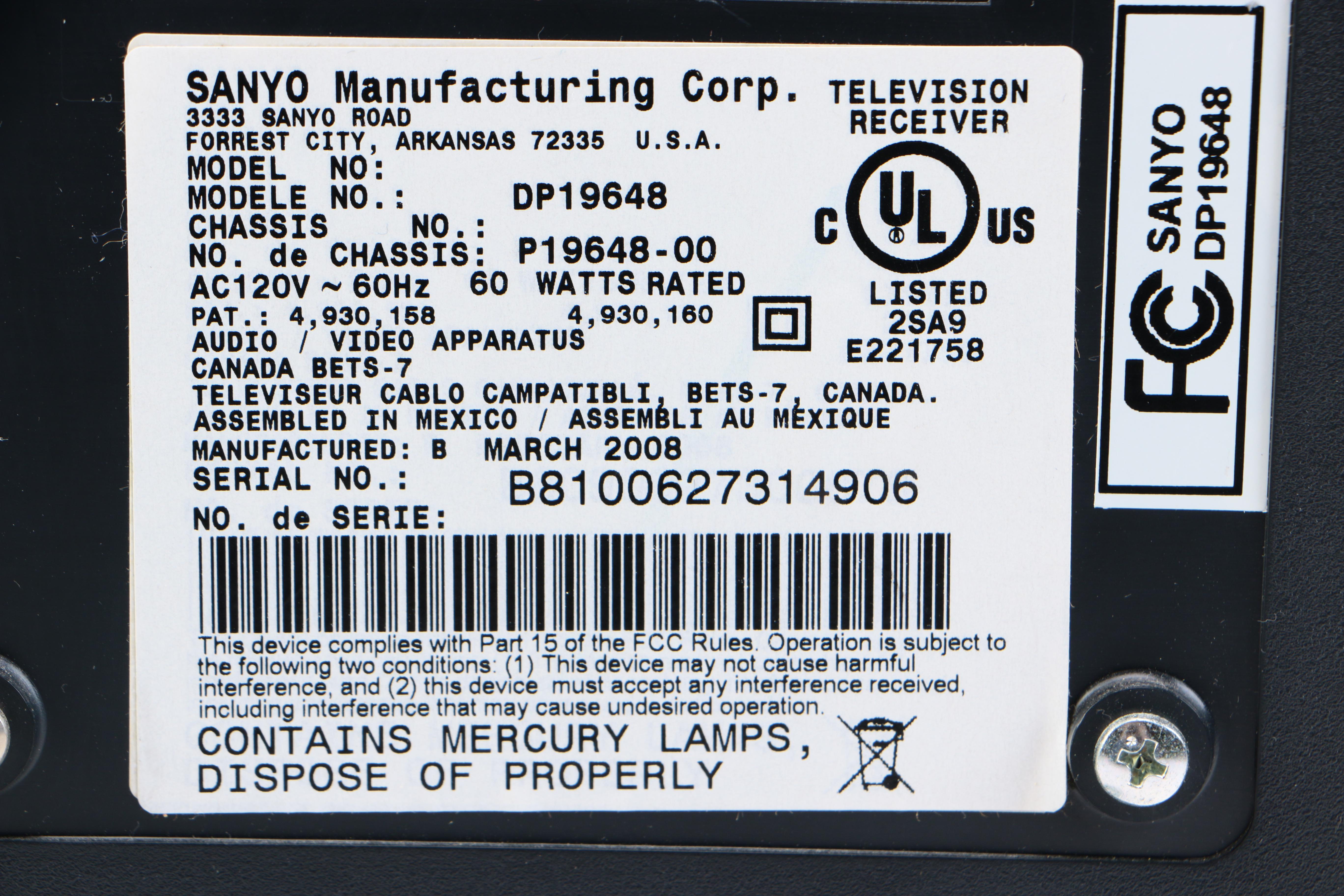 Sanyo Flatscreen Television