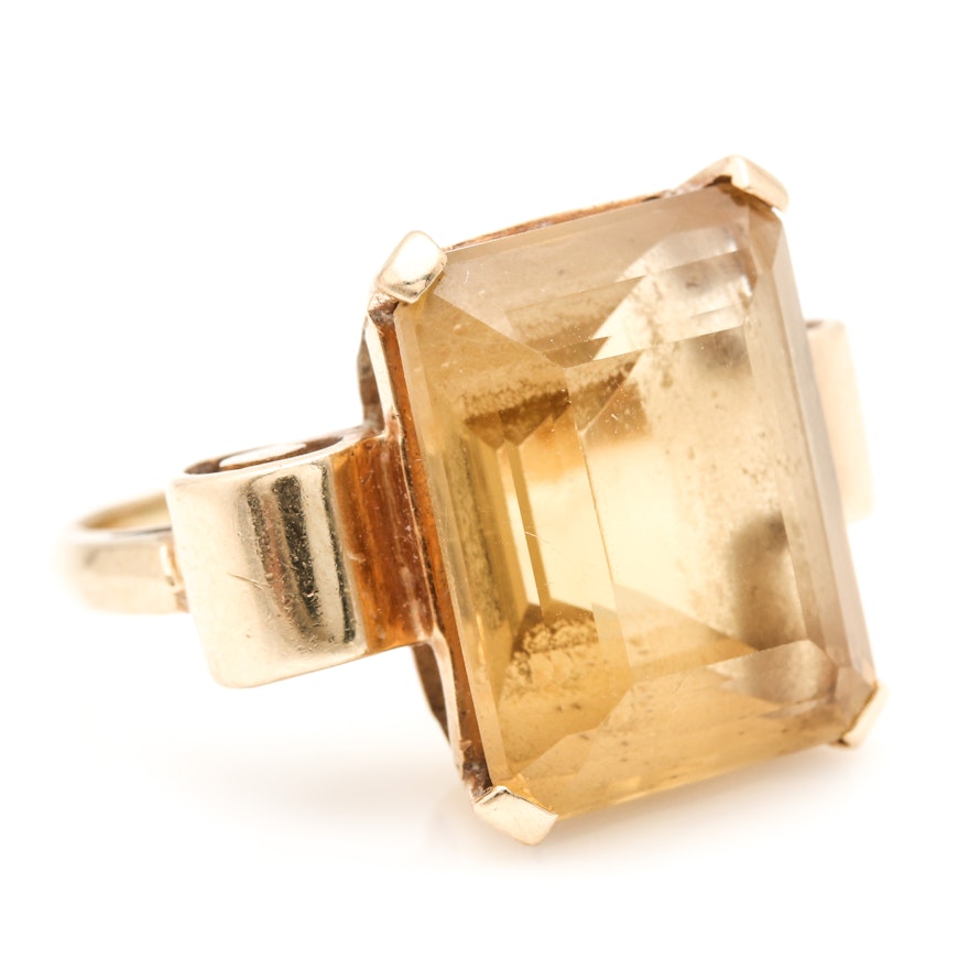 14K Yellow Gold Citrine Scrolled Ring