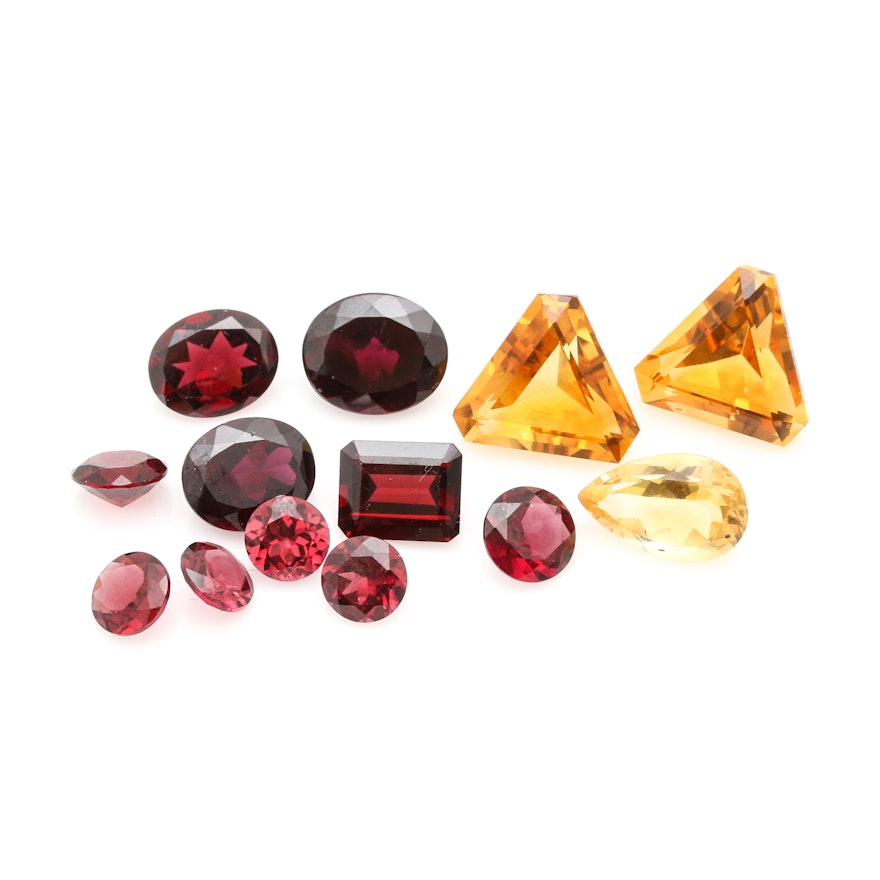 Selection of Gemstones Including Garnet and Citrine
