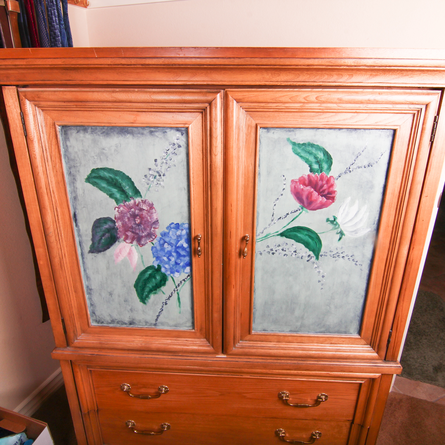 Natural Wood Cabinet with Painted Doors