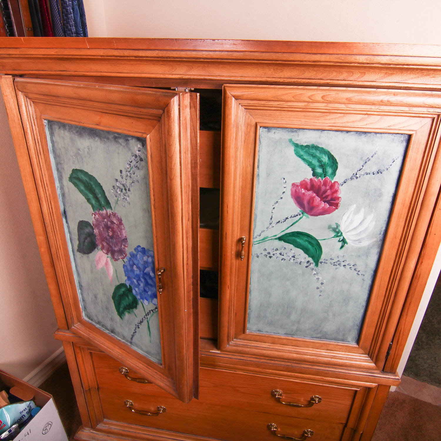 Natural Wood Cabinet with Painted Doors