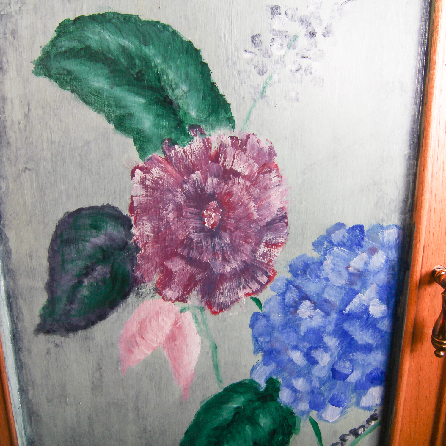 Natural Wood Cabinet with Painted Doors