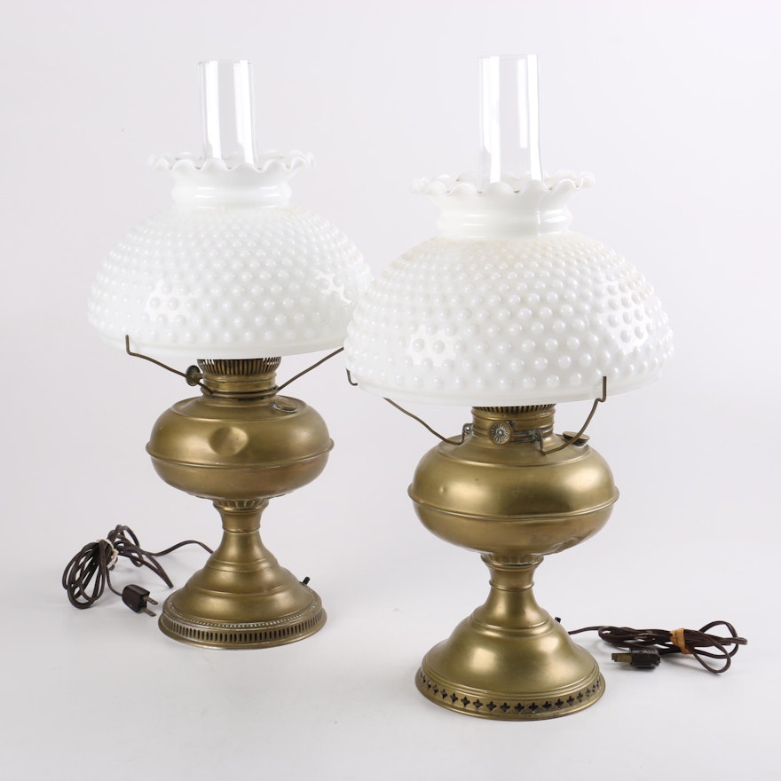 Brass Lamps with Fenton Style Glass Shades