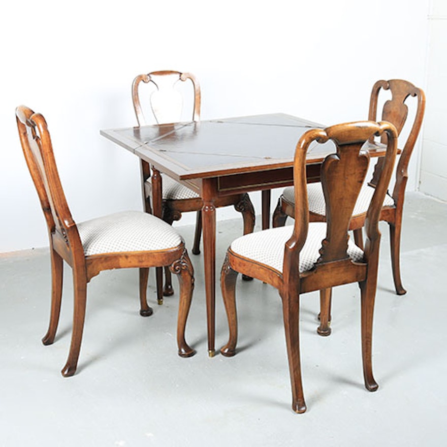 Antique Mahogany Queen Anne Style Handkerchief Table with Chairs