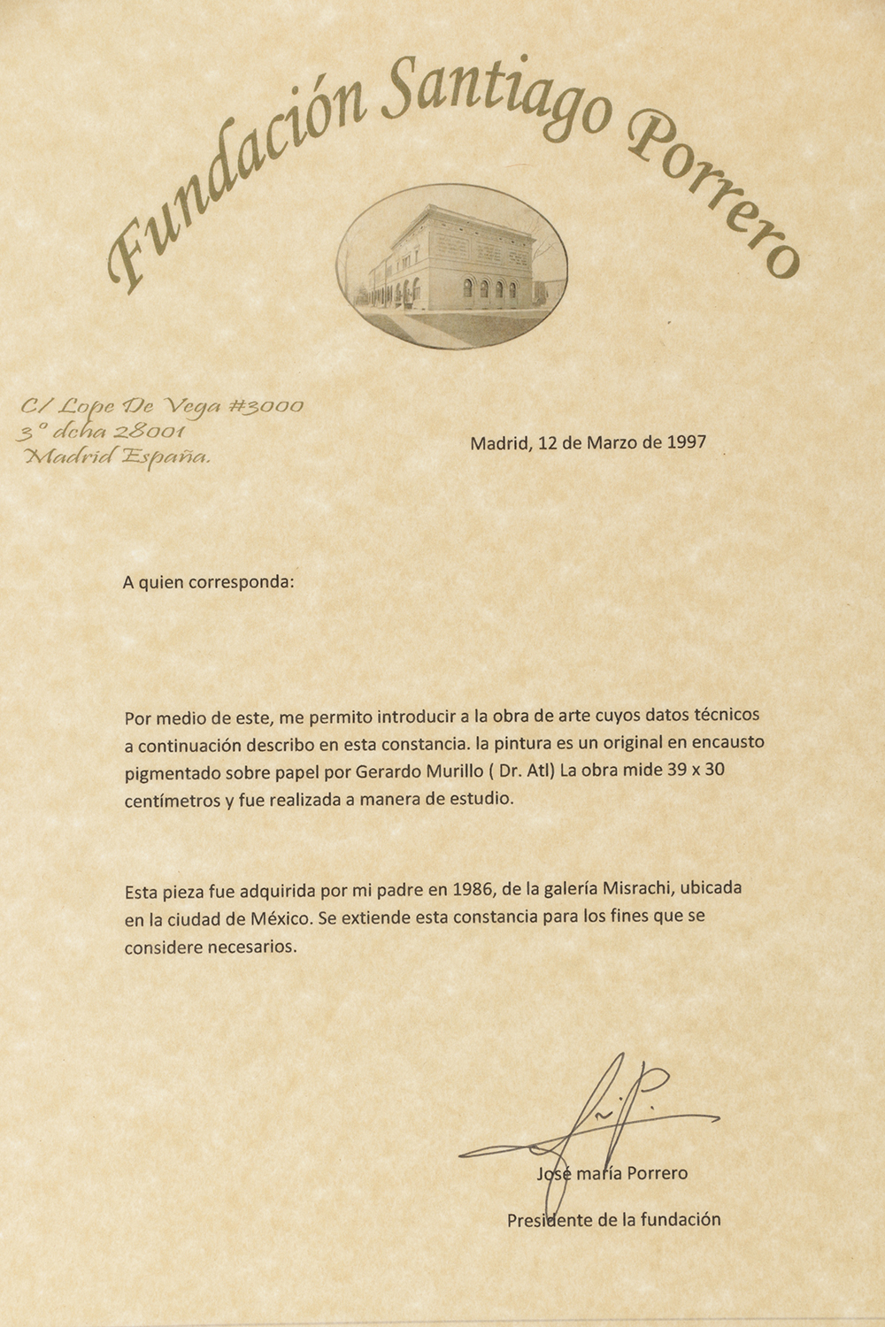 Encaustic Pigmentation on Paper in the Manner of Dr. Atl, Gerardo Murillo