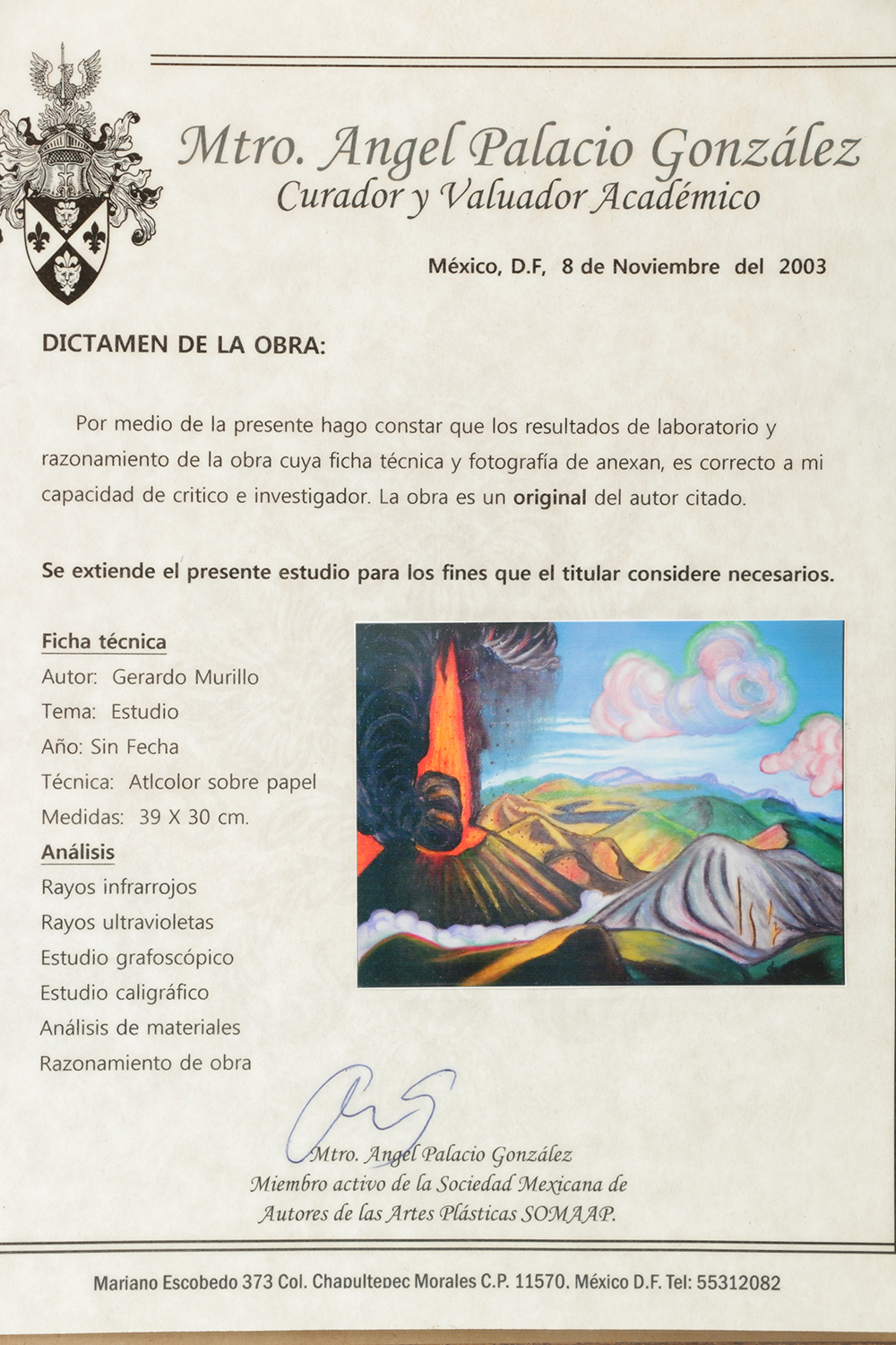 Encaustic Pigmentation on Paper in the Manner of Dr. Atl, Gerardo Murillo