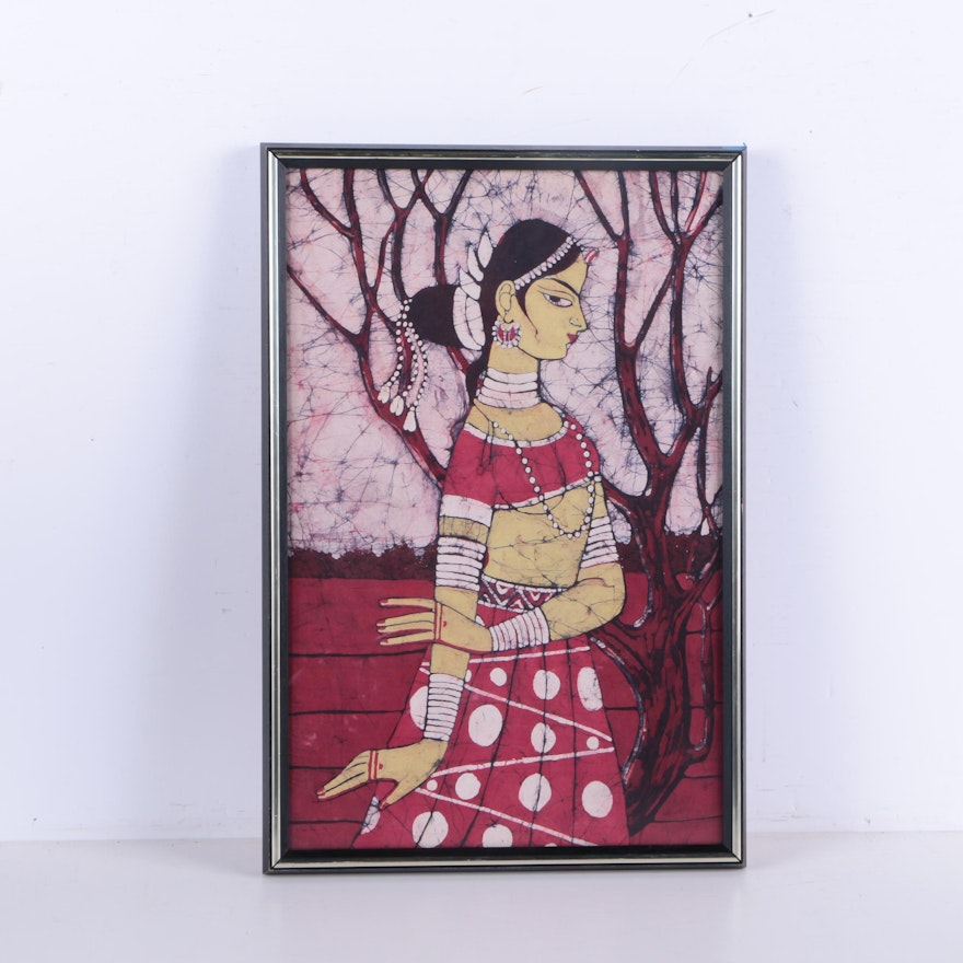 Batik Print of a Woman in Red Dress