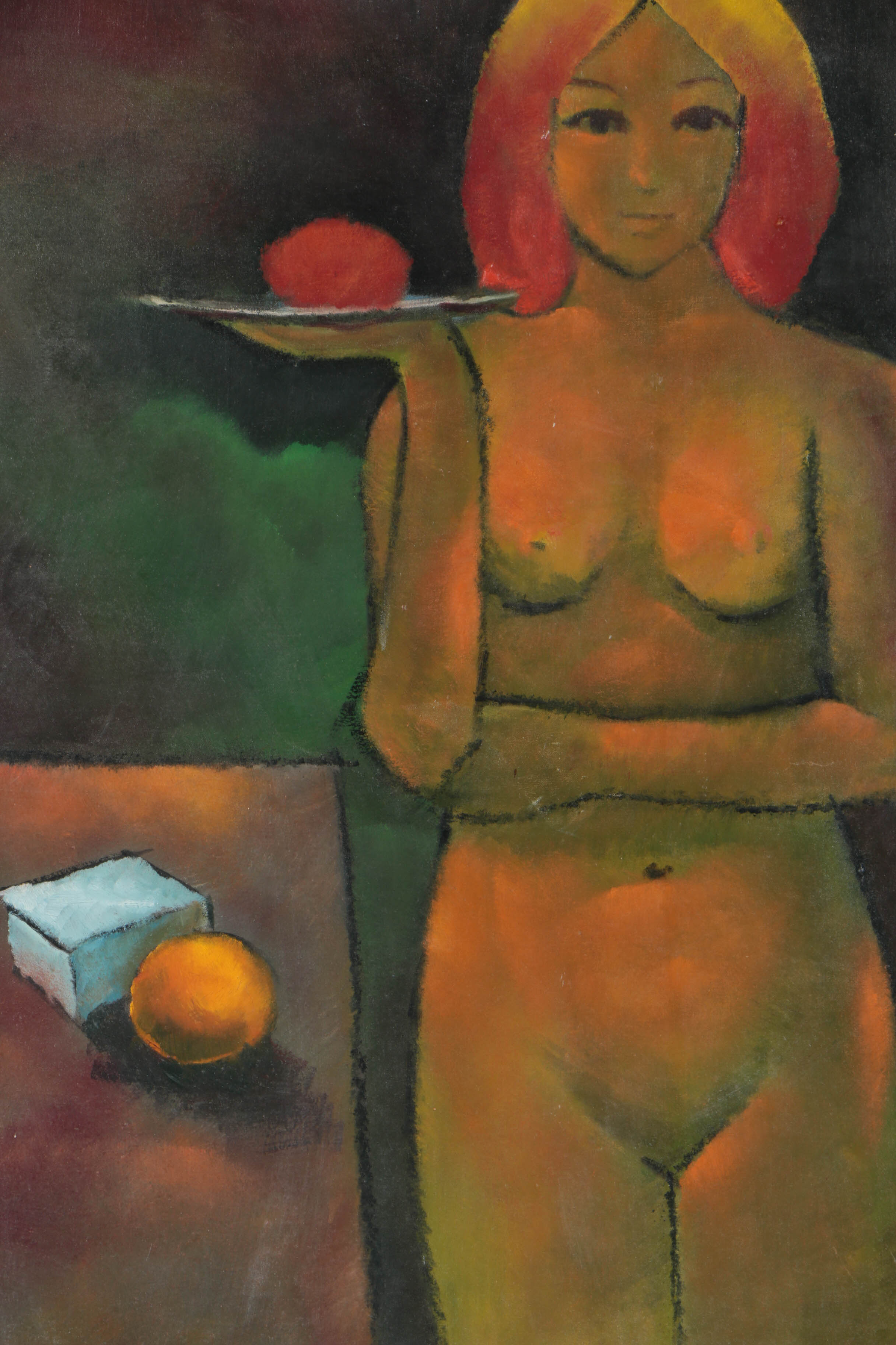 Modernist Style Oil Painting on Board of Nude Woman