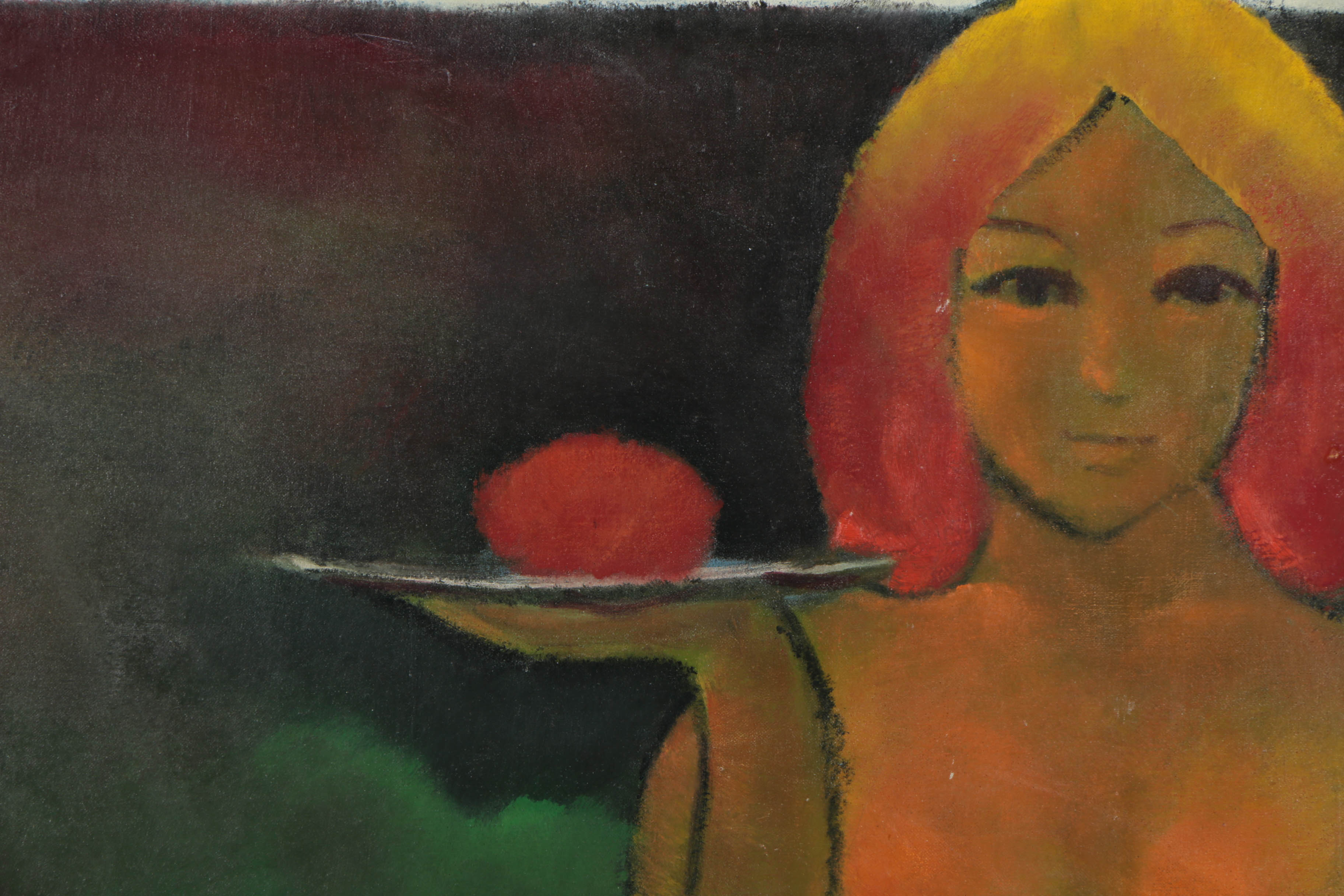 Modernist Style Oil Painting on Board of Nude Woman