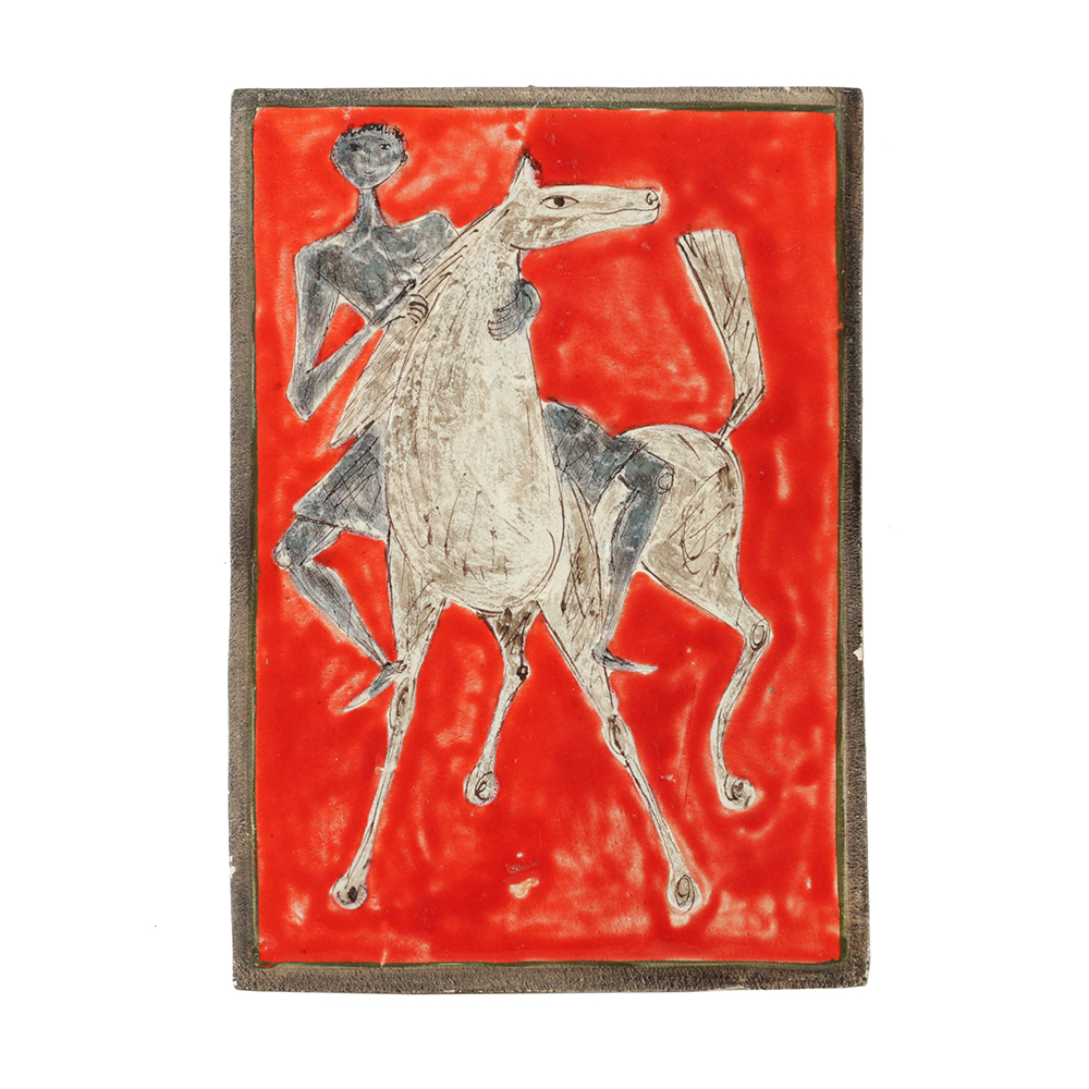 Giovanni Petucco Ceramic Wall Tile of Man on a Horse