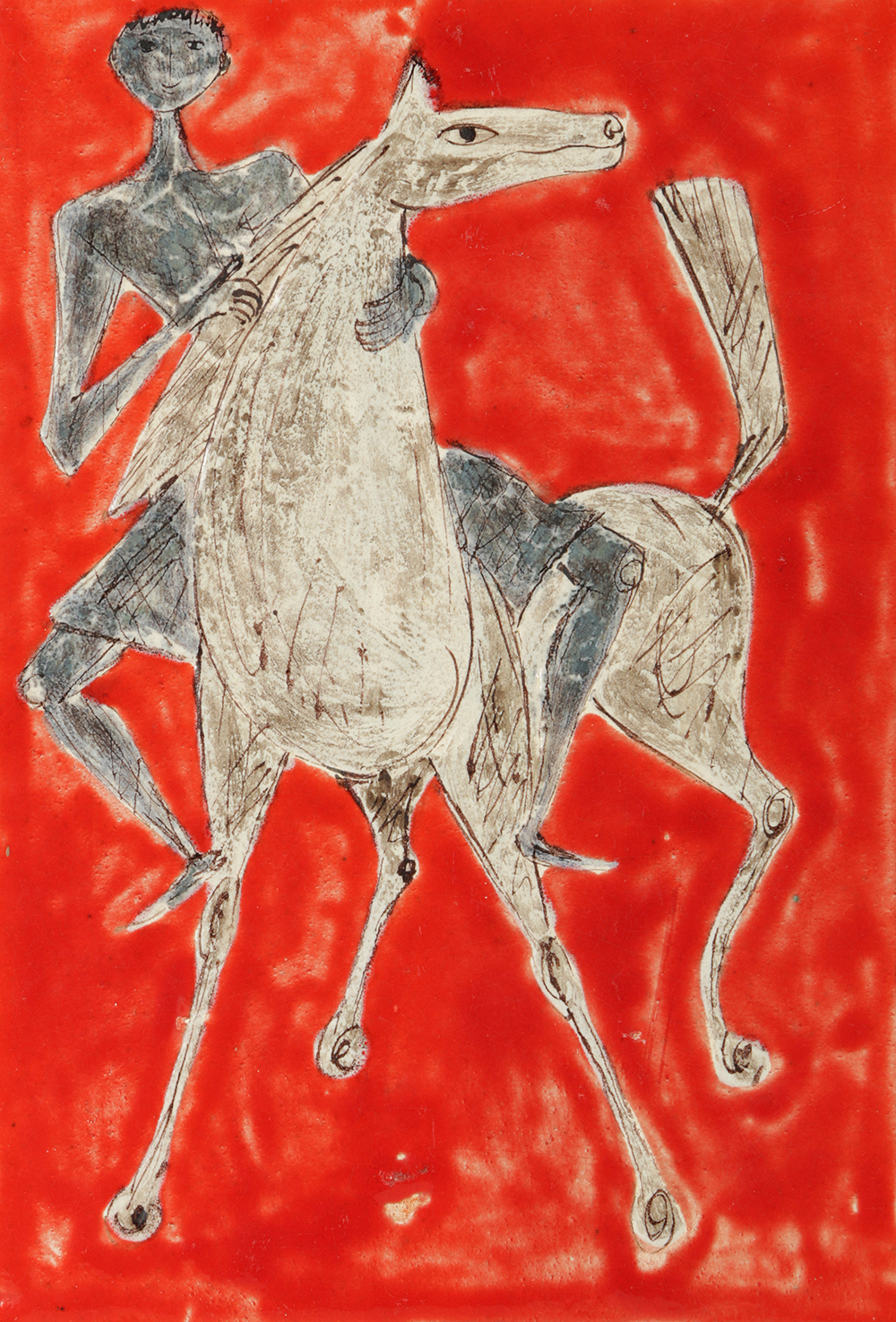 Giovanni Petucco Ceramic Wall Tile of Man on a Horse