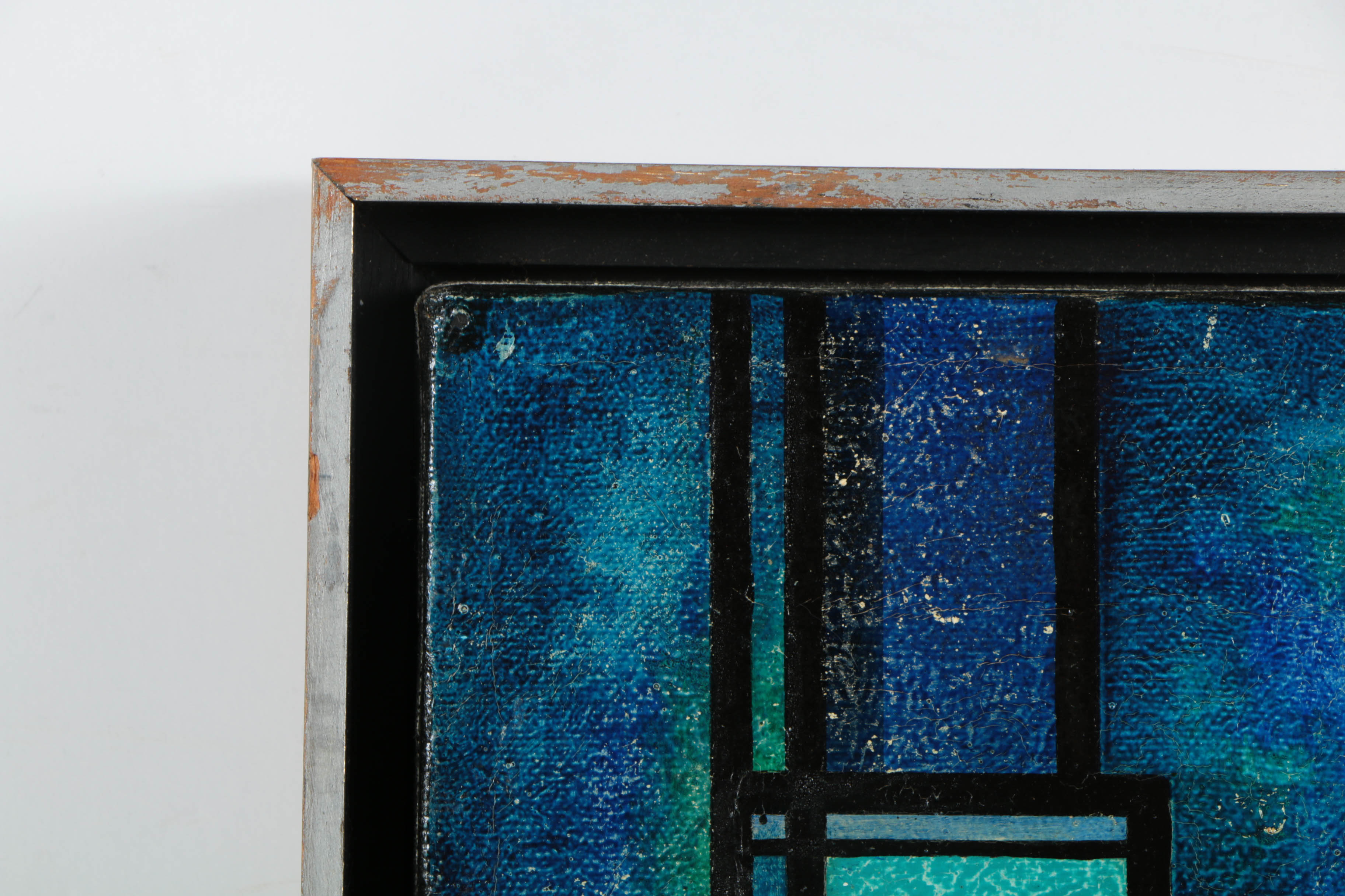 Mid-Century Oil Painting on Canvas of Abstract Cityscape