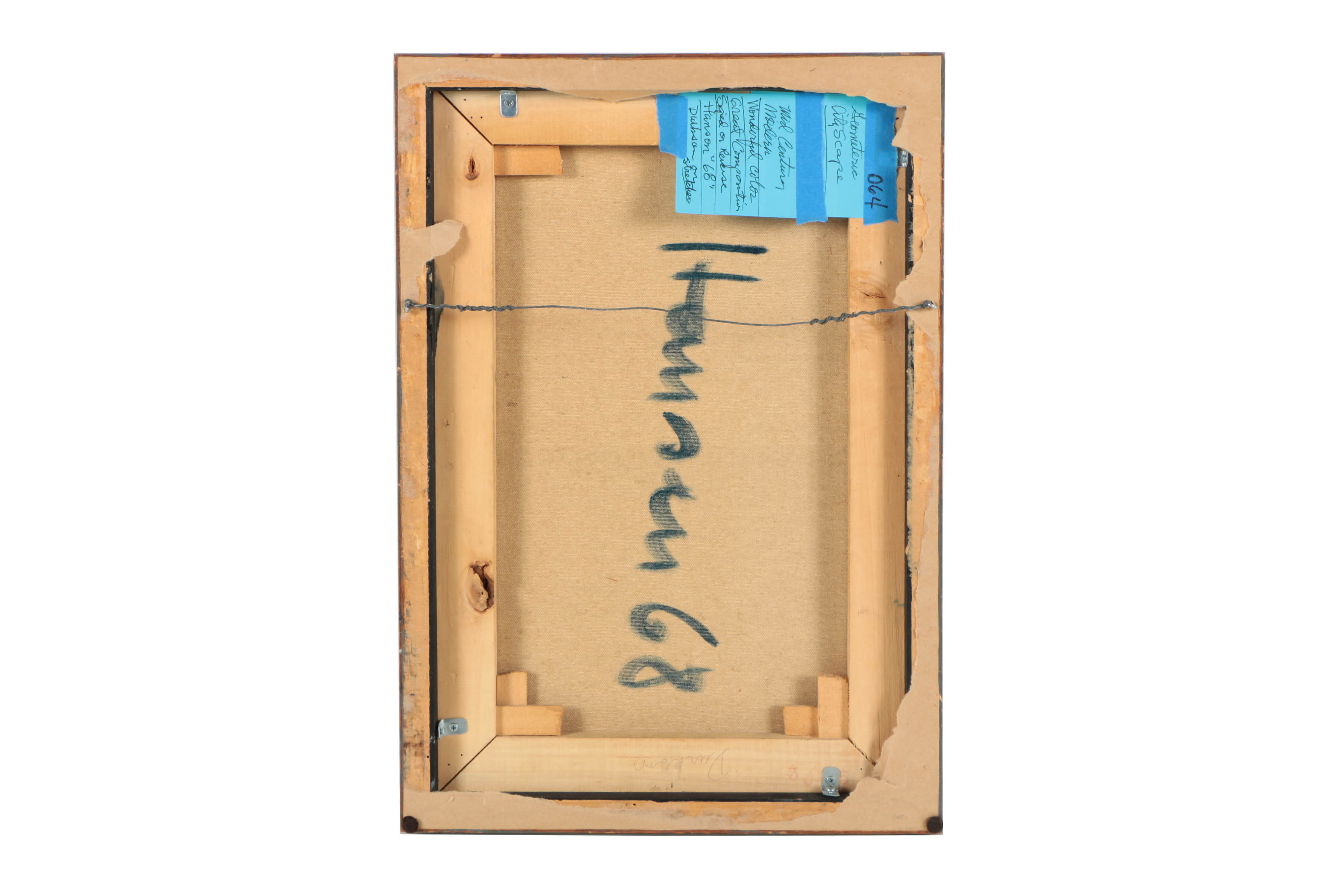 Mid-Century Oil Painting on Canvas of Abstract Cityscape