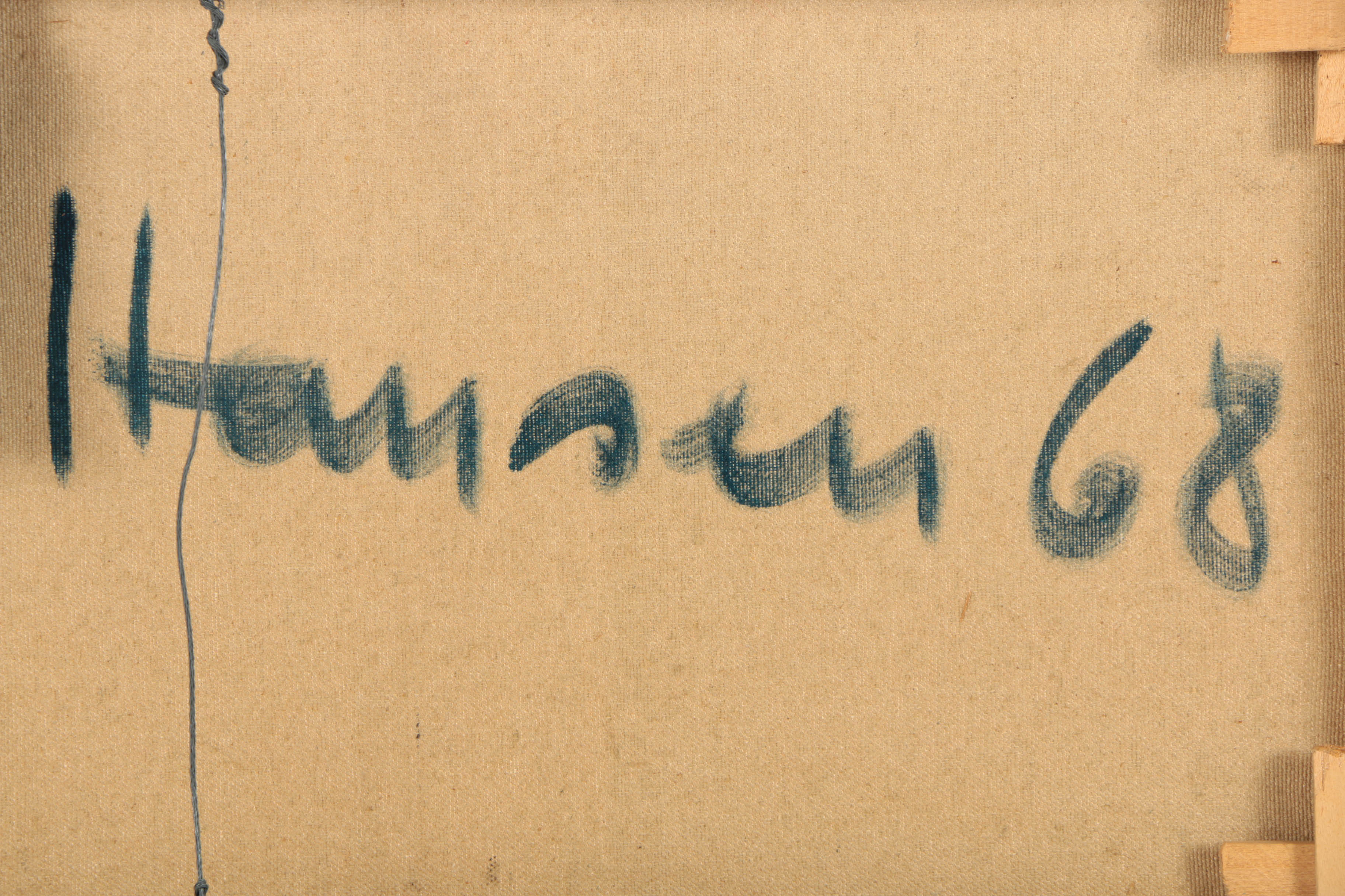 Mid-Century Oil Painting on Canvas of Abstract Cityscape