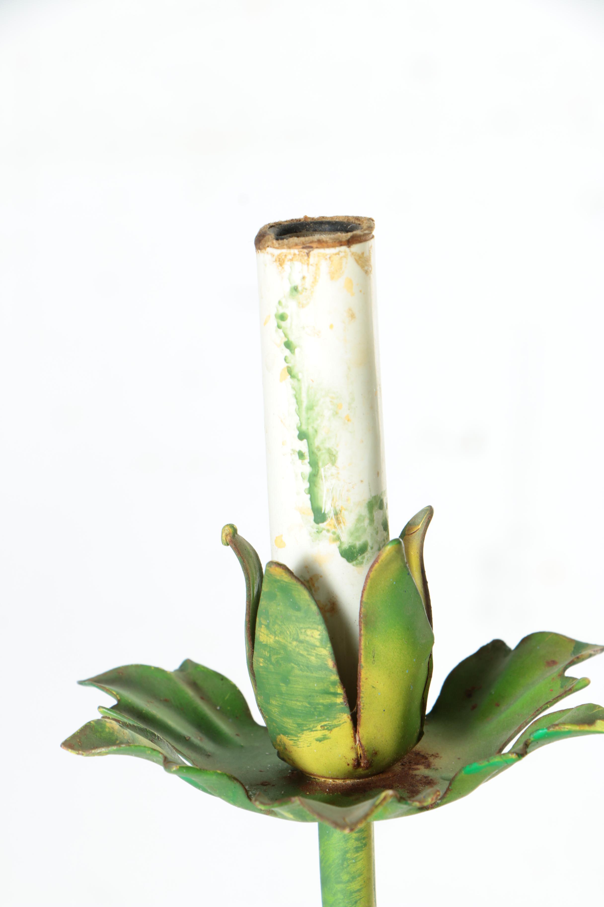 Italian Tole Painted Metal Floral Chandelier