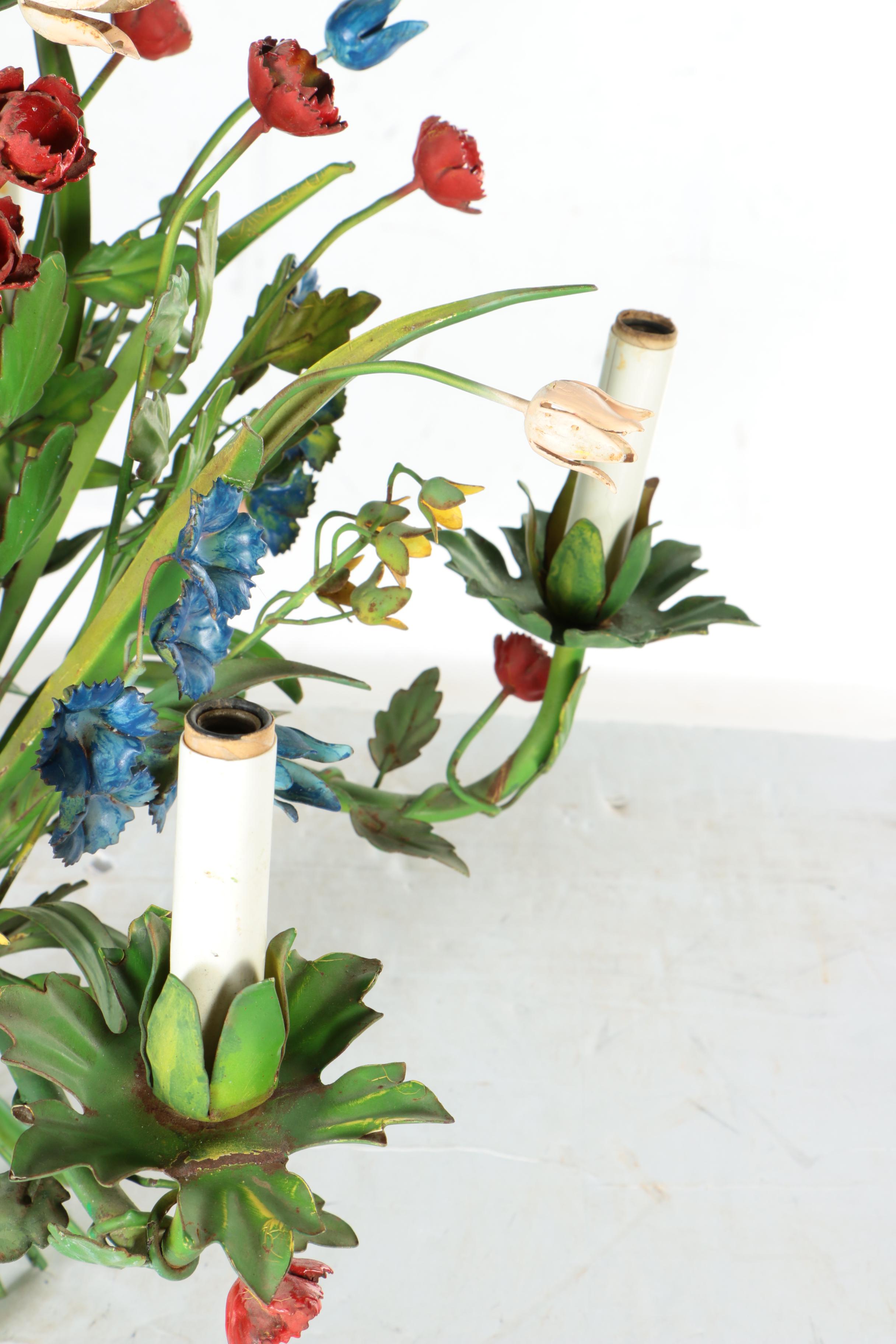 Italian Tole Painted Metal Floral Chandelier