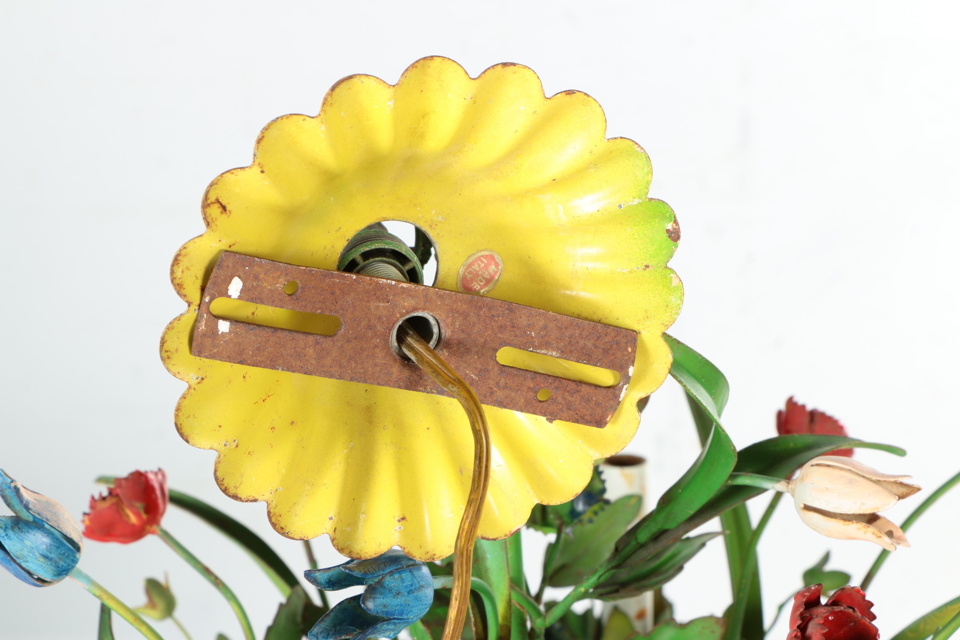 Italian Tole Painted Metal Floral Chandelier
