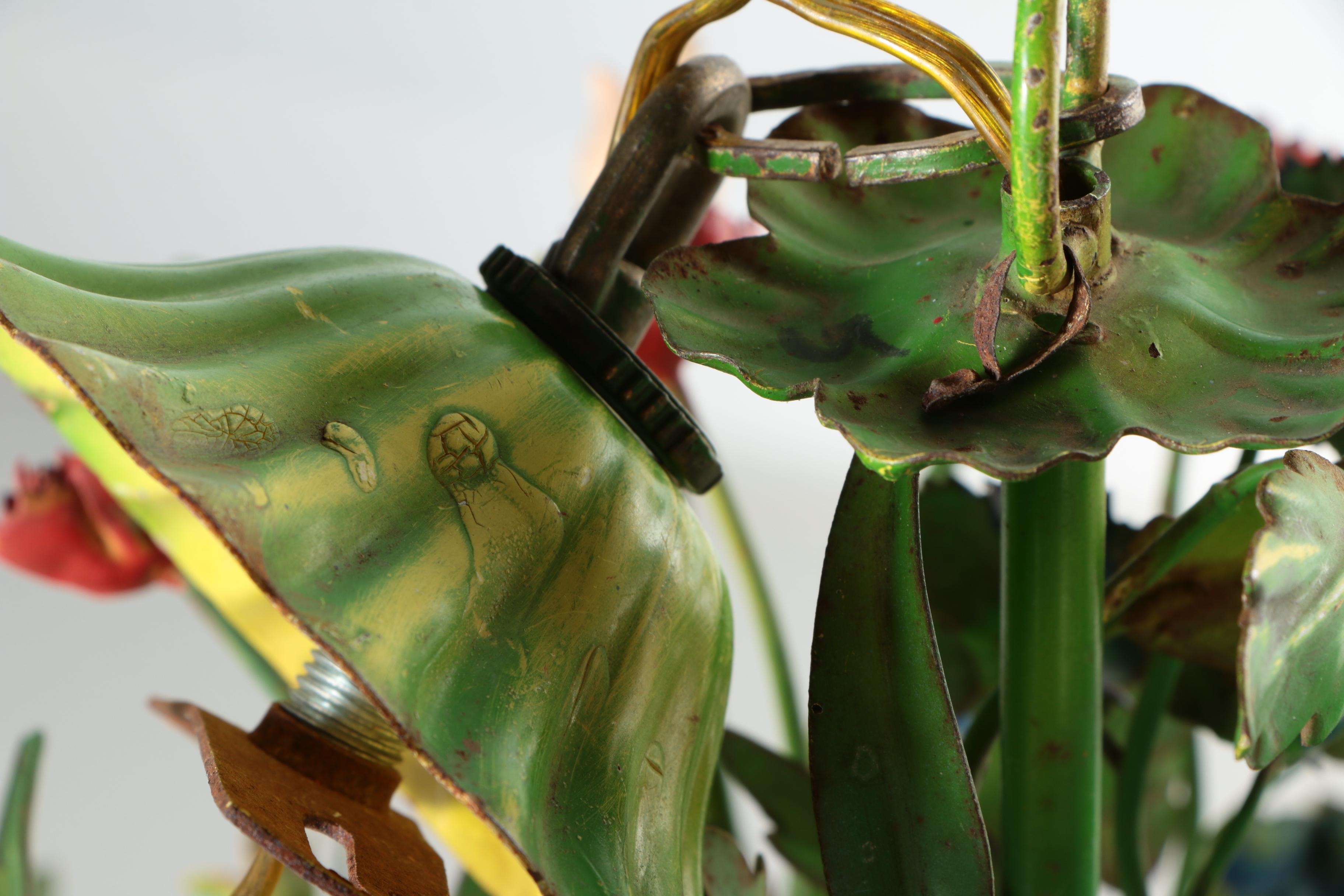 Italian Tole Painted Metal Floral Chandelier