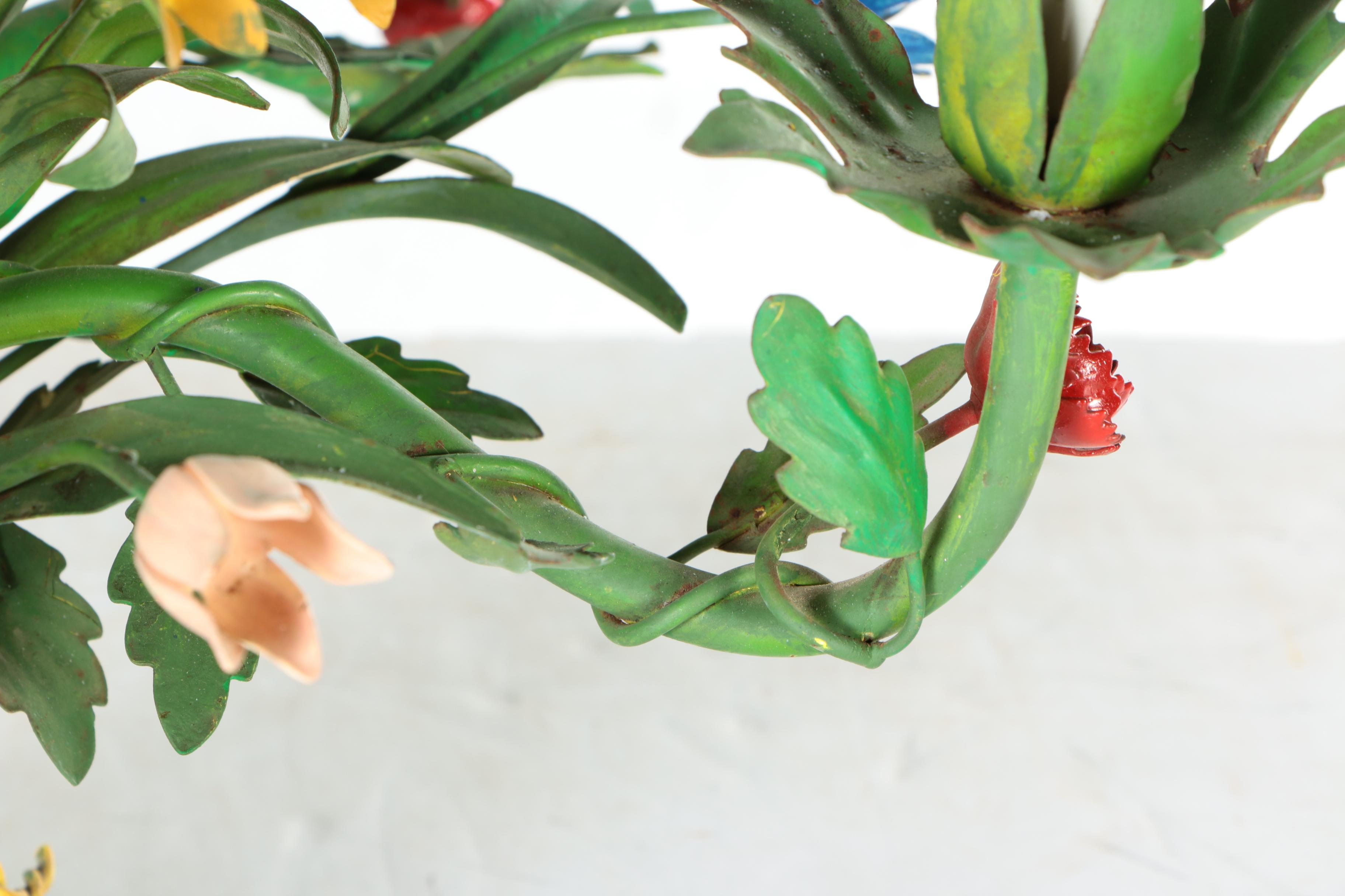 Italian Tole Painted Metal Floral Chandelier