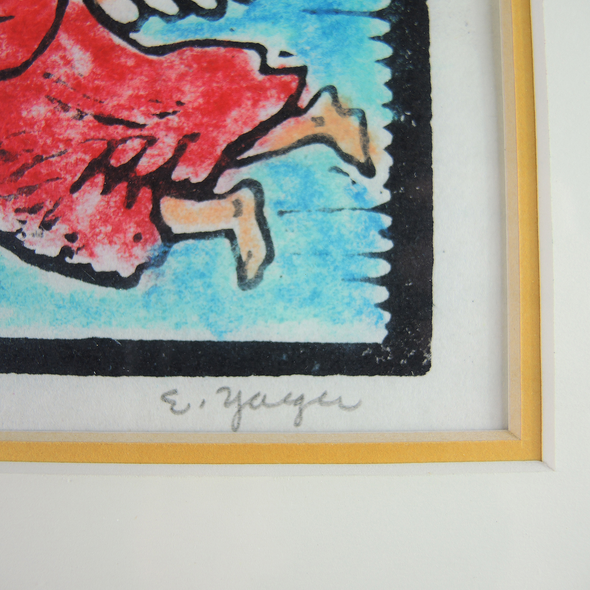 Edgar Louis Yaeger Hand Colored Woodblock Print of an Angel