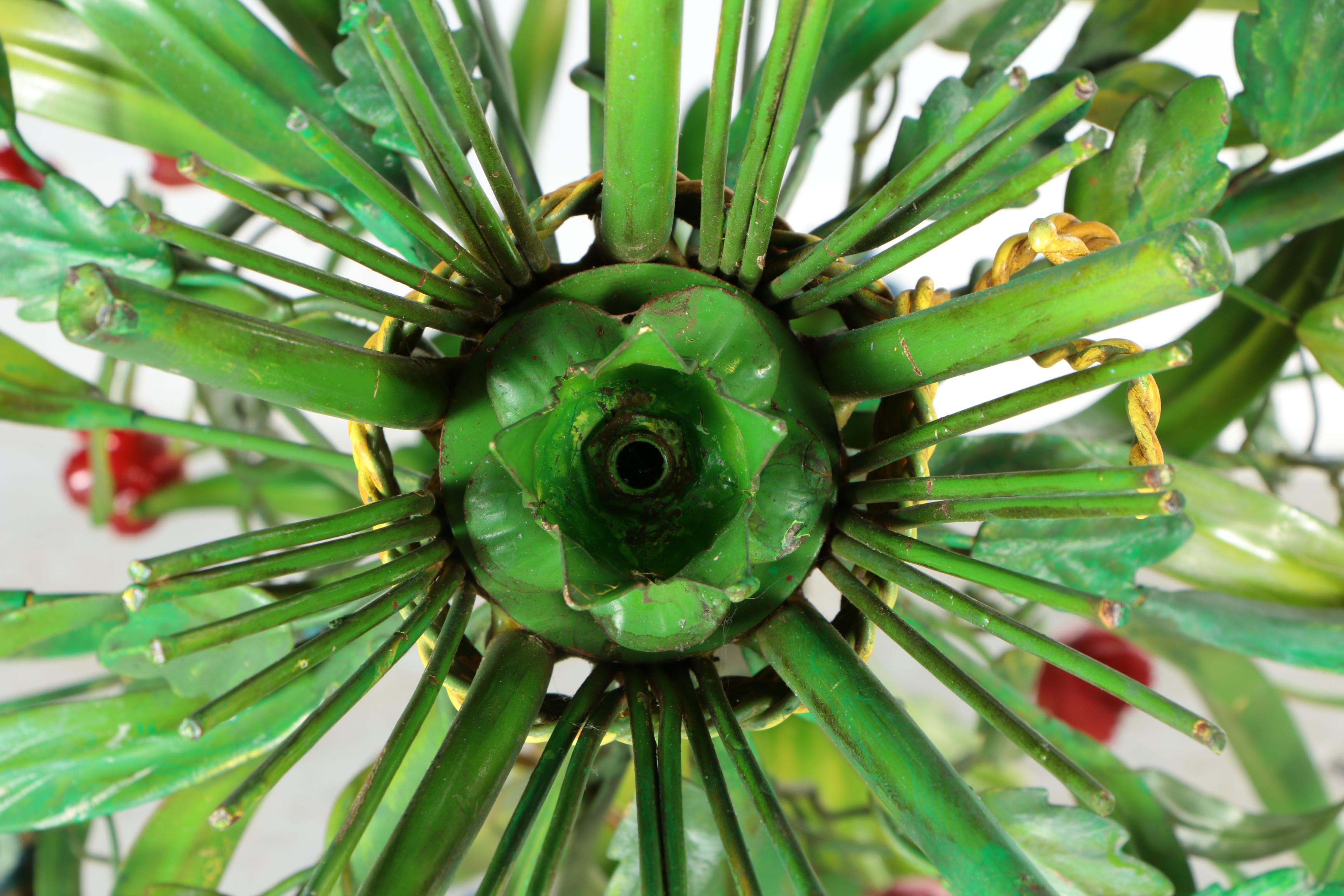 Italian Tole Painted Metal Floral Chandelier