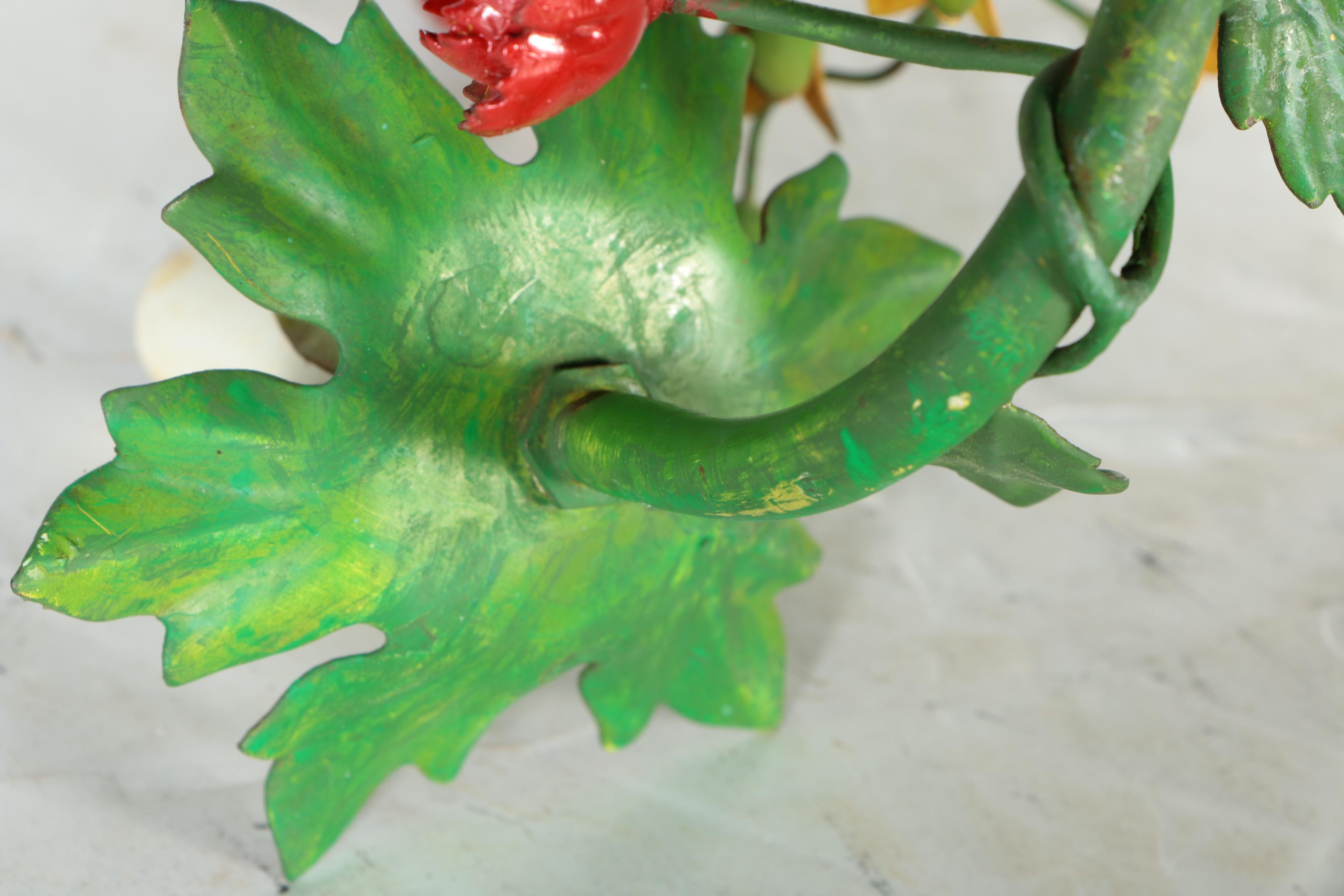 Italian Tole Painted Metal Floral Chandelier