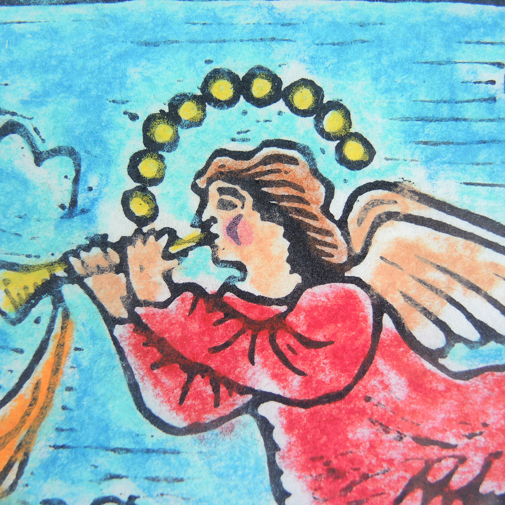 Edgar Louis Yaeger Hand Colored Woodblock Print of an Angel