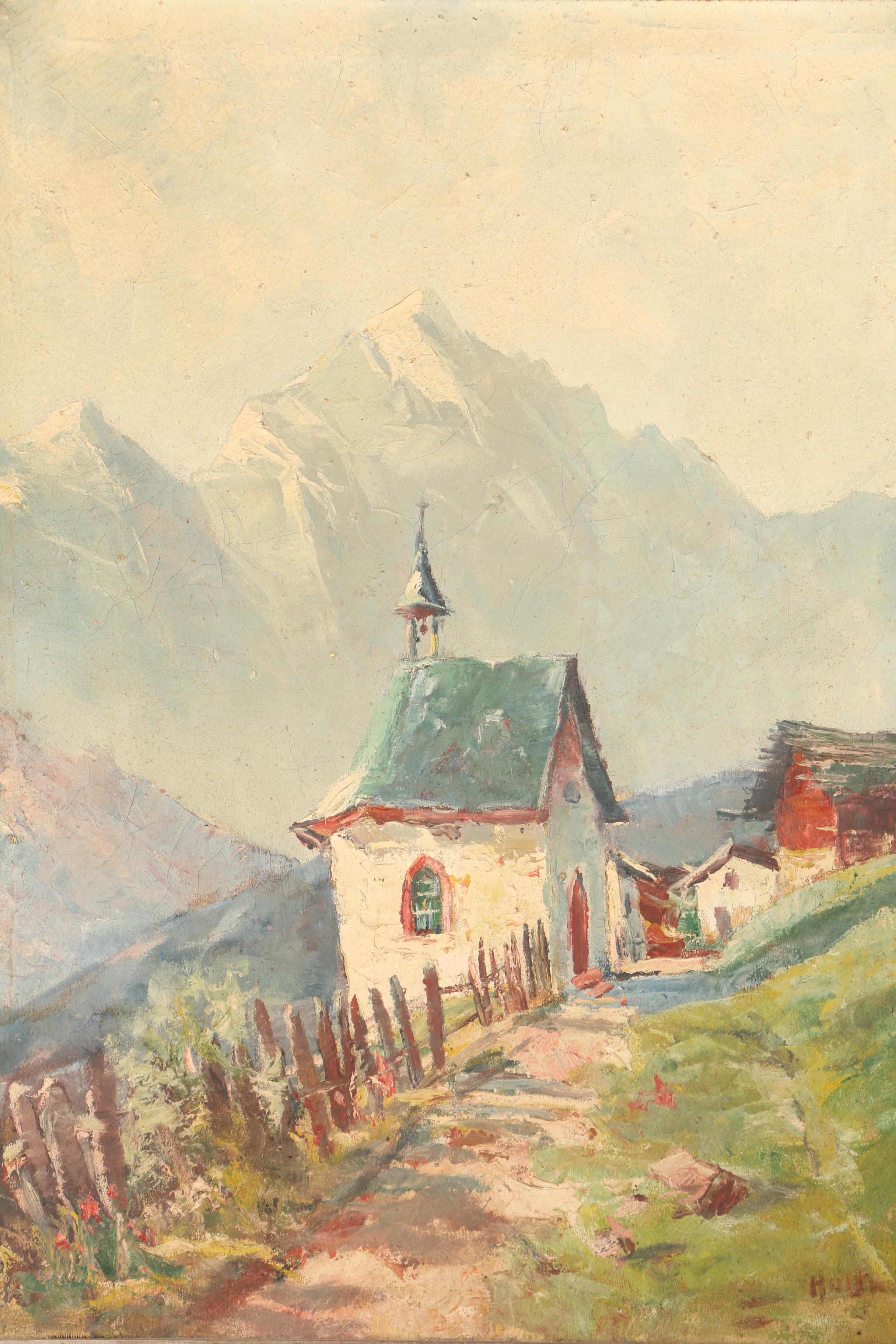 Holtmann Oil Painting of an Alpine Church