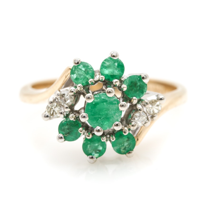 14K Yellow Gold Diamond and Emerald Ring