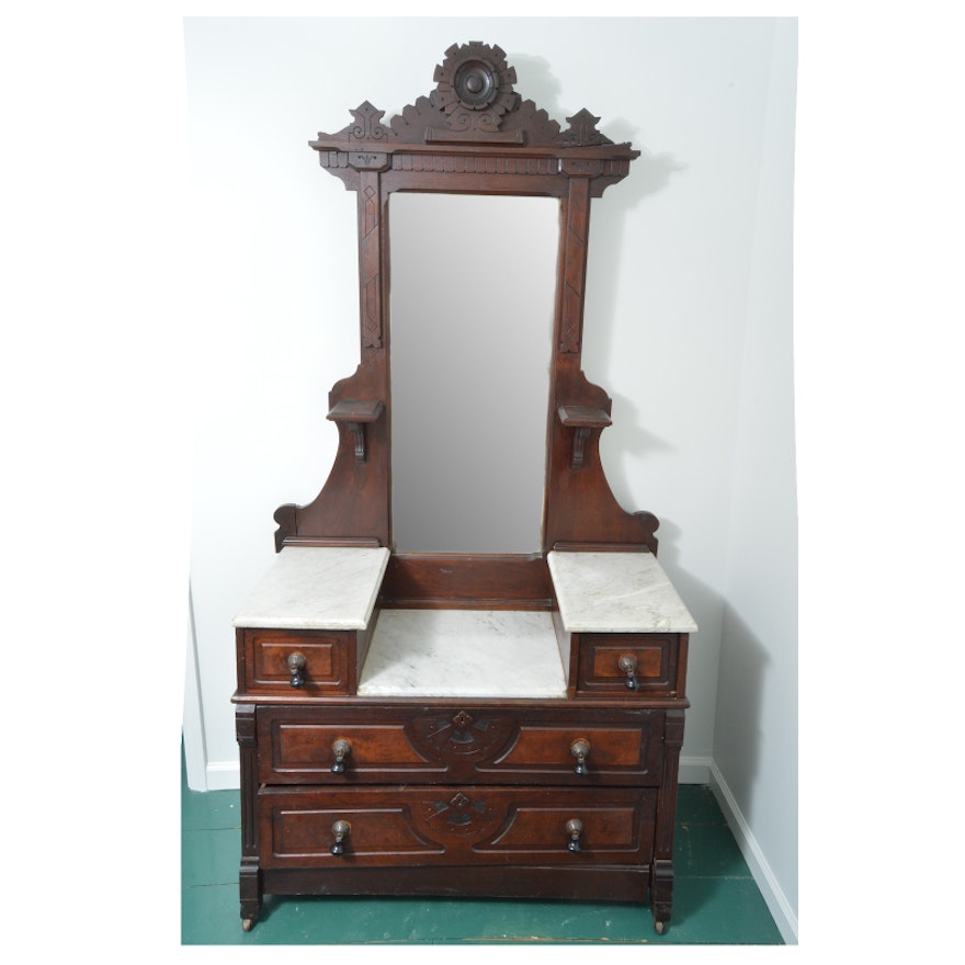 Antique Eastlake Oak Dressing Table with Mirror