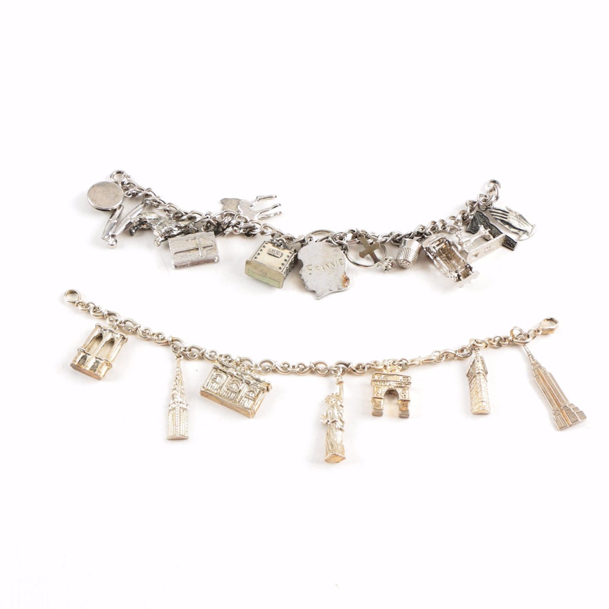 Sterling Silver Charm Bracelets Featuring Forstner, MMA, Danecraft, and More