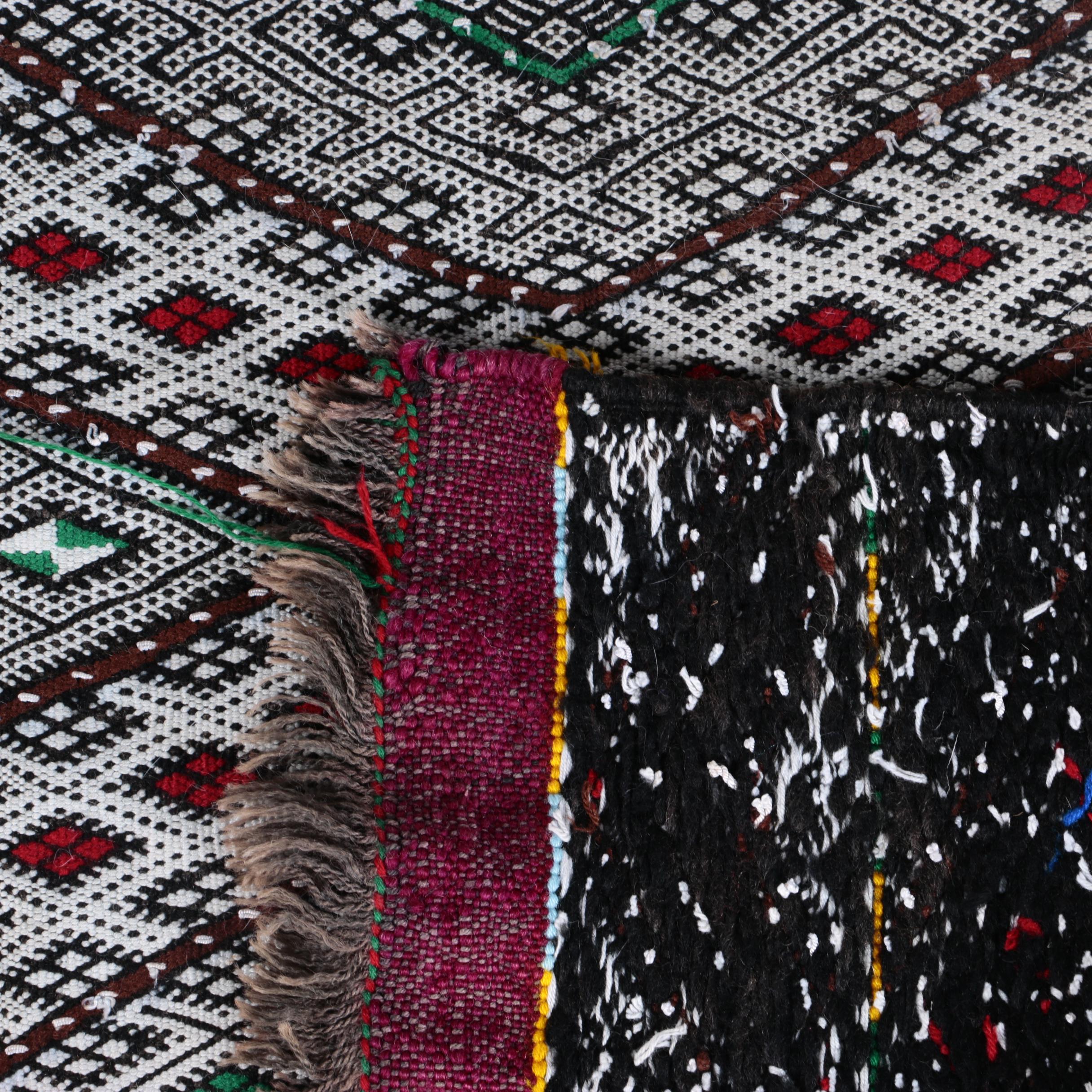 Handwoven and Embroidered Moroccan Area Rug and Throw Pillow