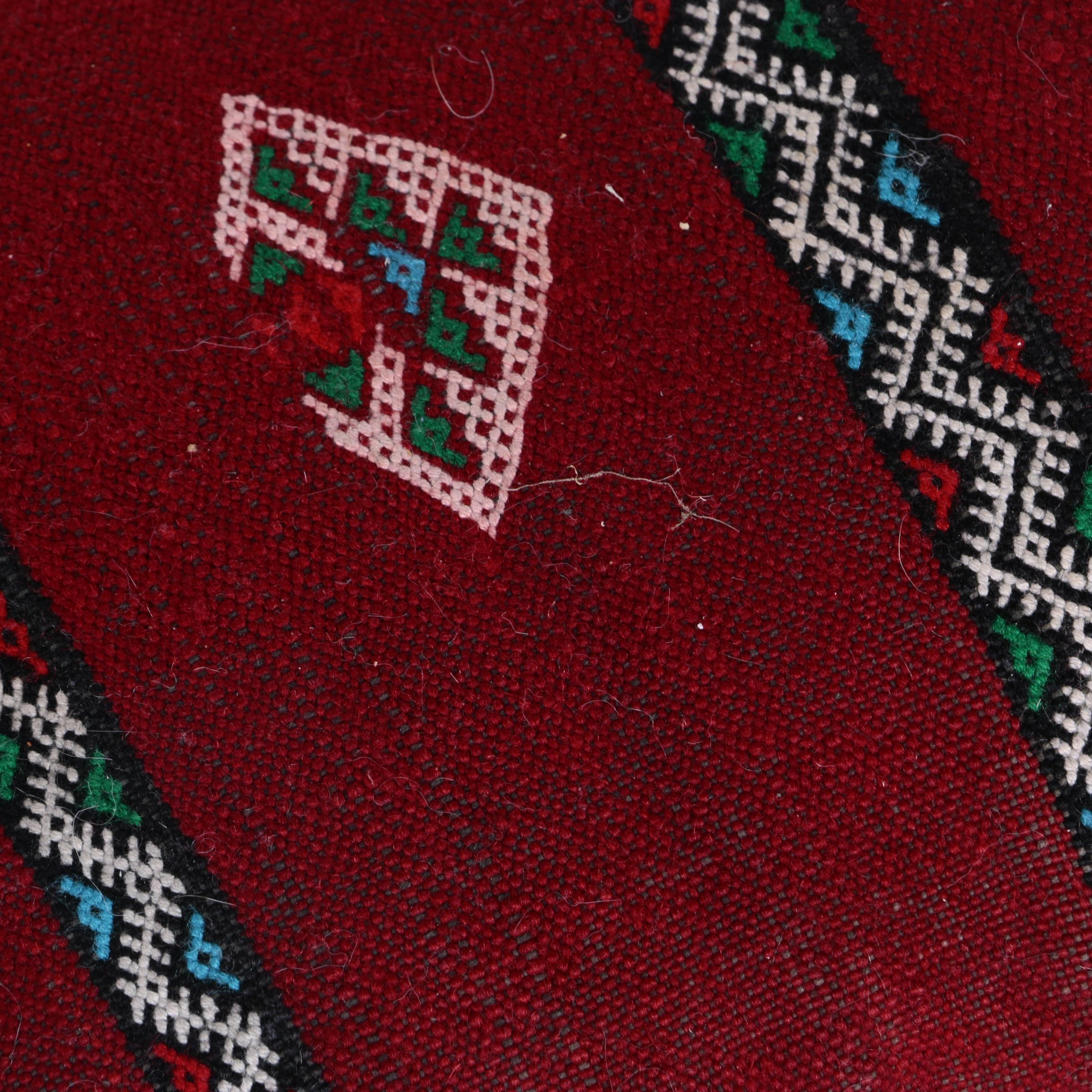 Handwoven and Embroidered Moroccan Area Rug and Throw Pillow