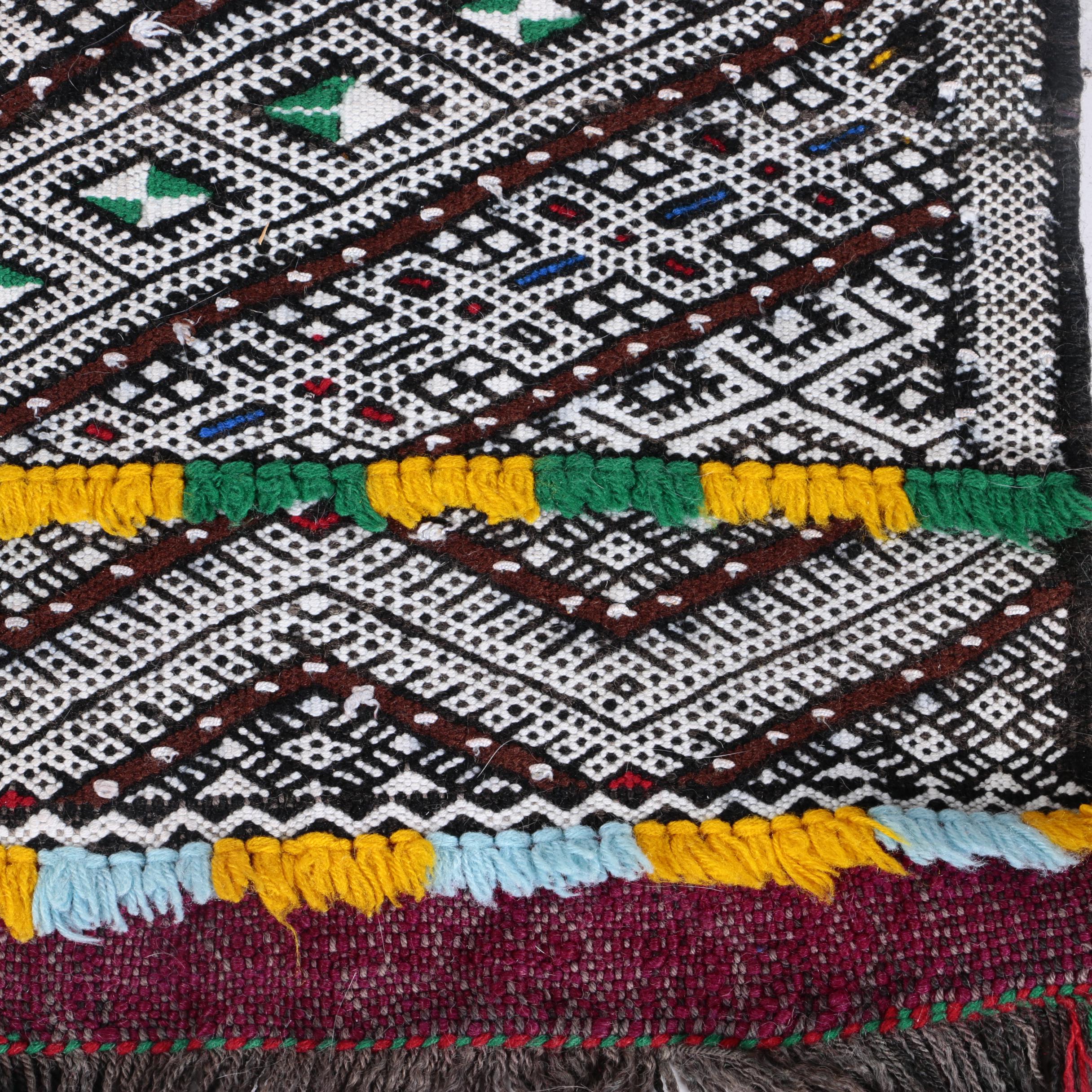 Handwoven and Embroidered Moroccan Area Rug and Throw Pillow