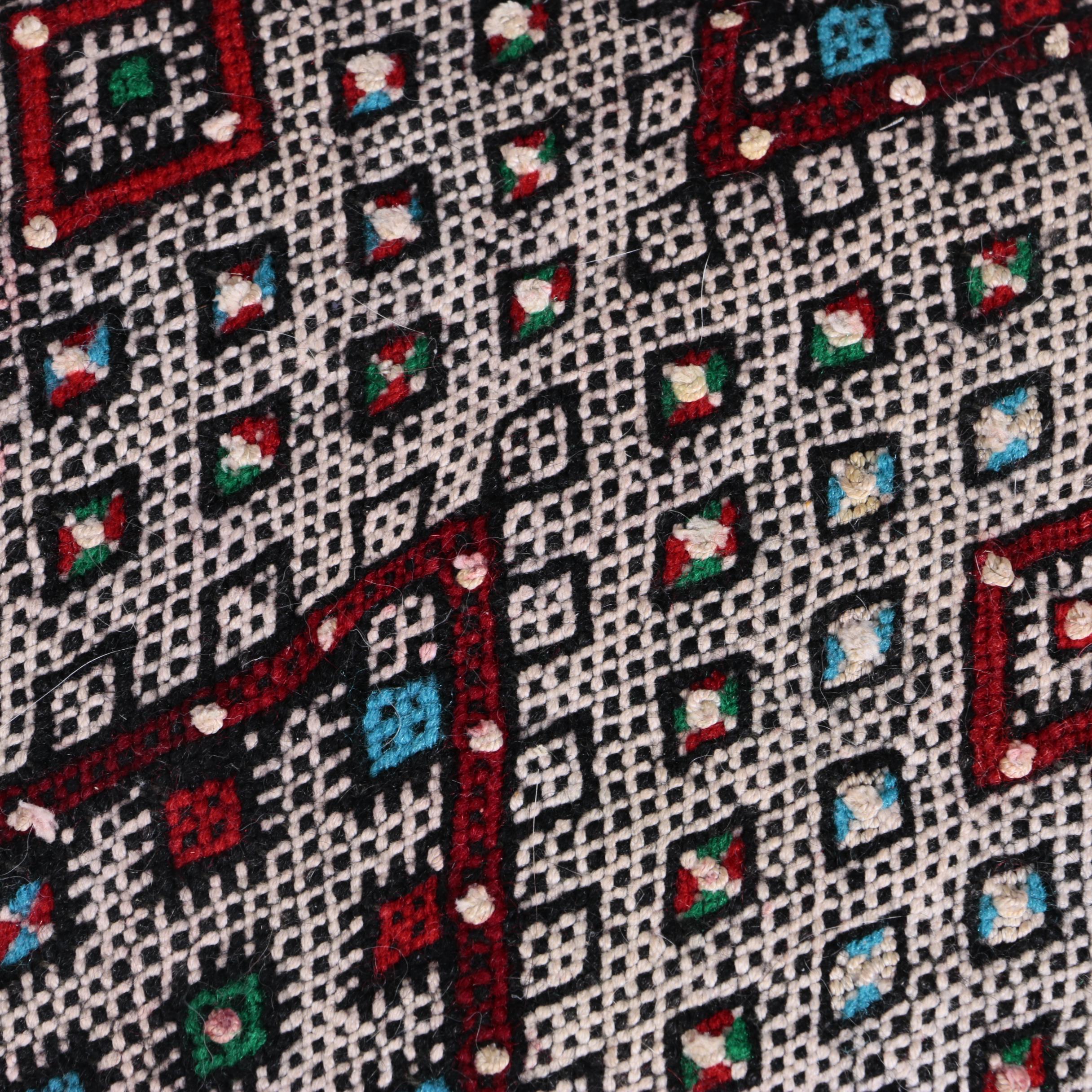 Handwoven and Embroidered Moroccan Area Rug and Throw Pillow