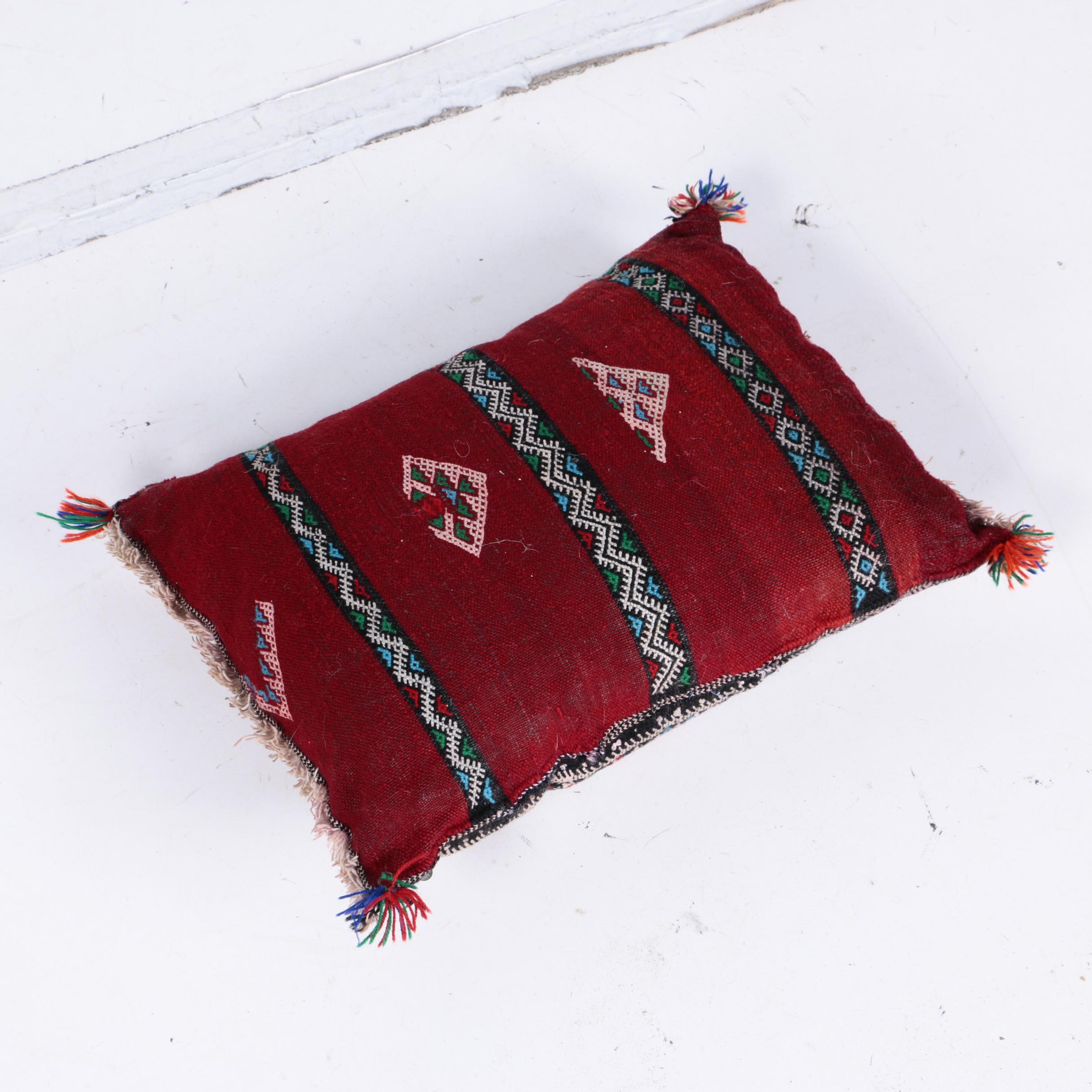 Handwoven and Embroidered Moroccan Area Rug and Throw Pillow