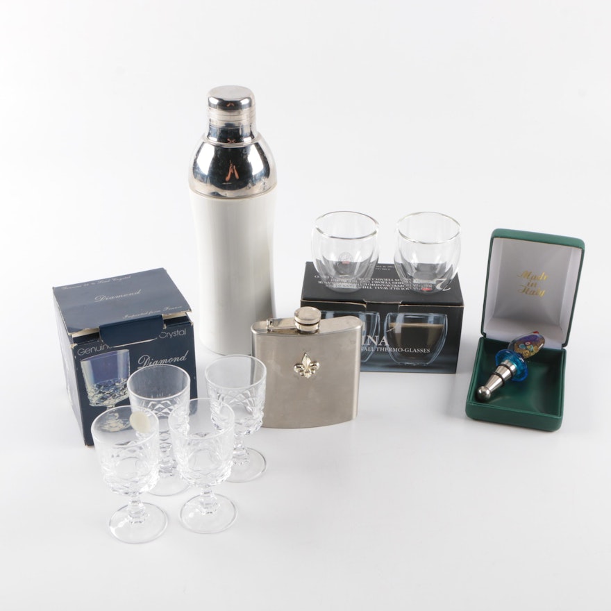 Assorted Barware Including "Diamond" by J.G. Durand Cordial Glasses