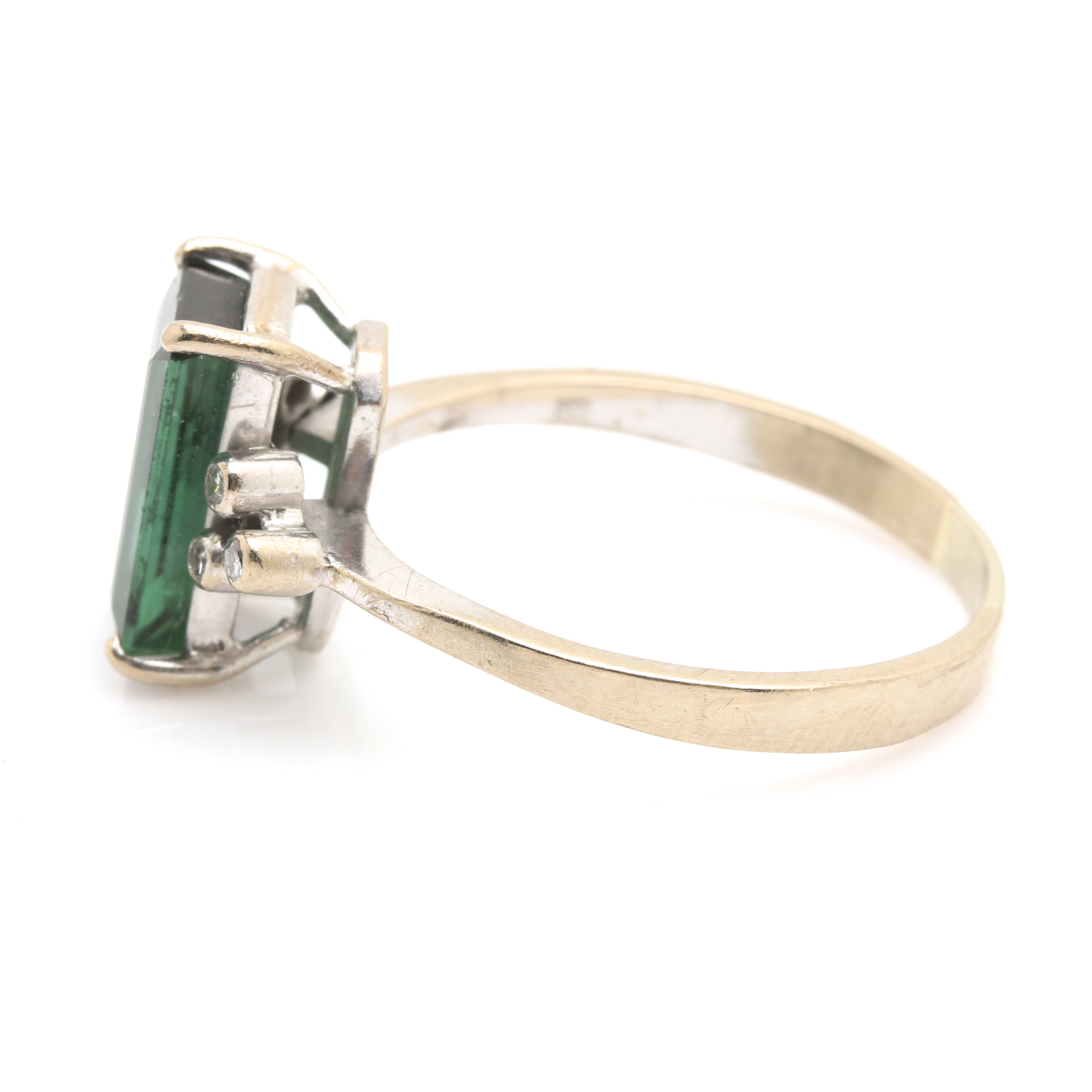 18K Two Tone Gold Diamond and Tourmaline Ring