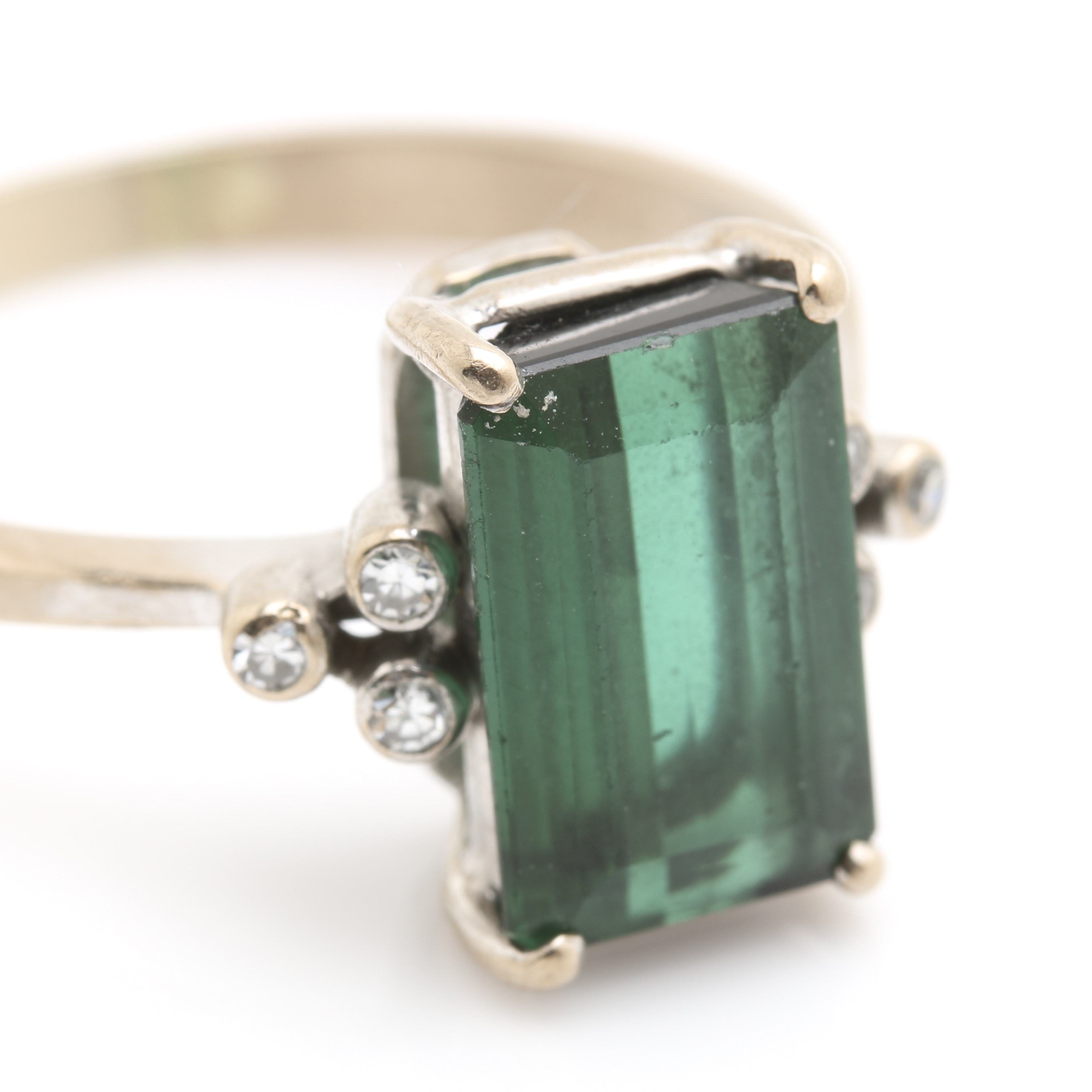 18K Two Tone Gold Diamond and Tourmaline Ring