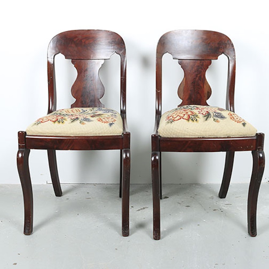 Vintage Queen Anne Style Mahogany Side Chairs