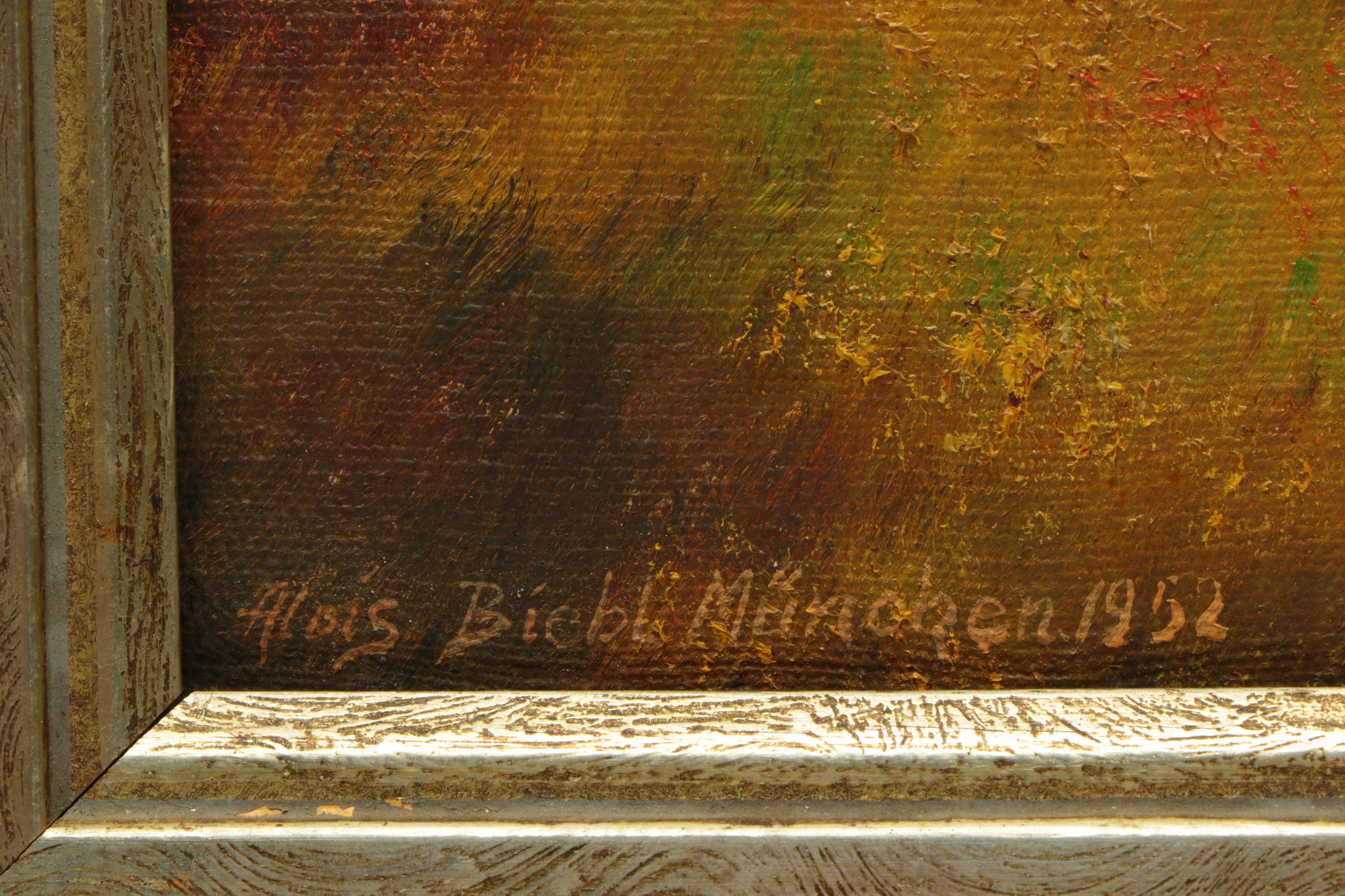 Alois Biebl 1952 Oil Painting on Canvas of Bavarian Alpine Chalet