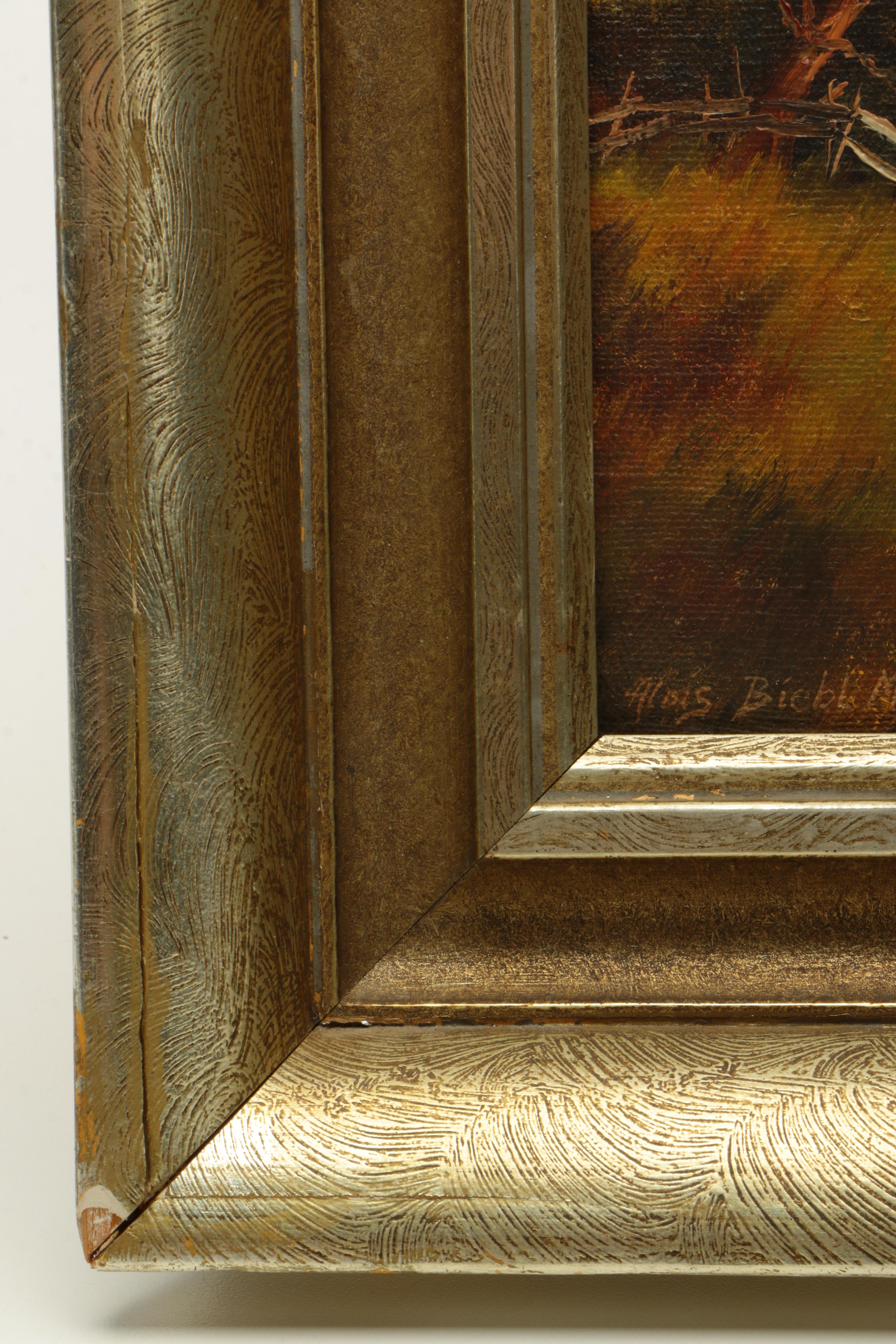 Alois Biebl 1952 Oil Painting on Canvas of Bavarian Alpine Chalet