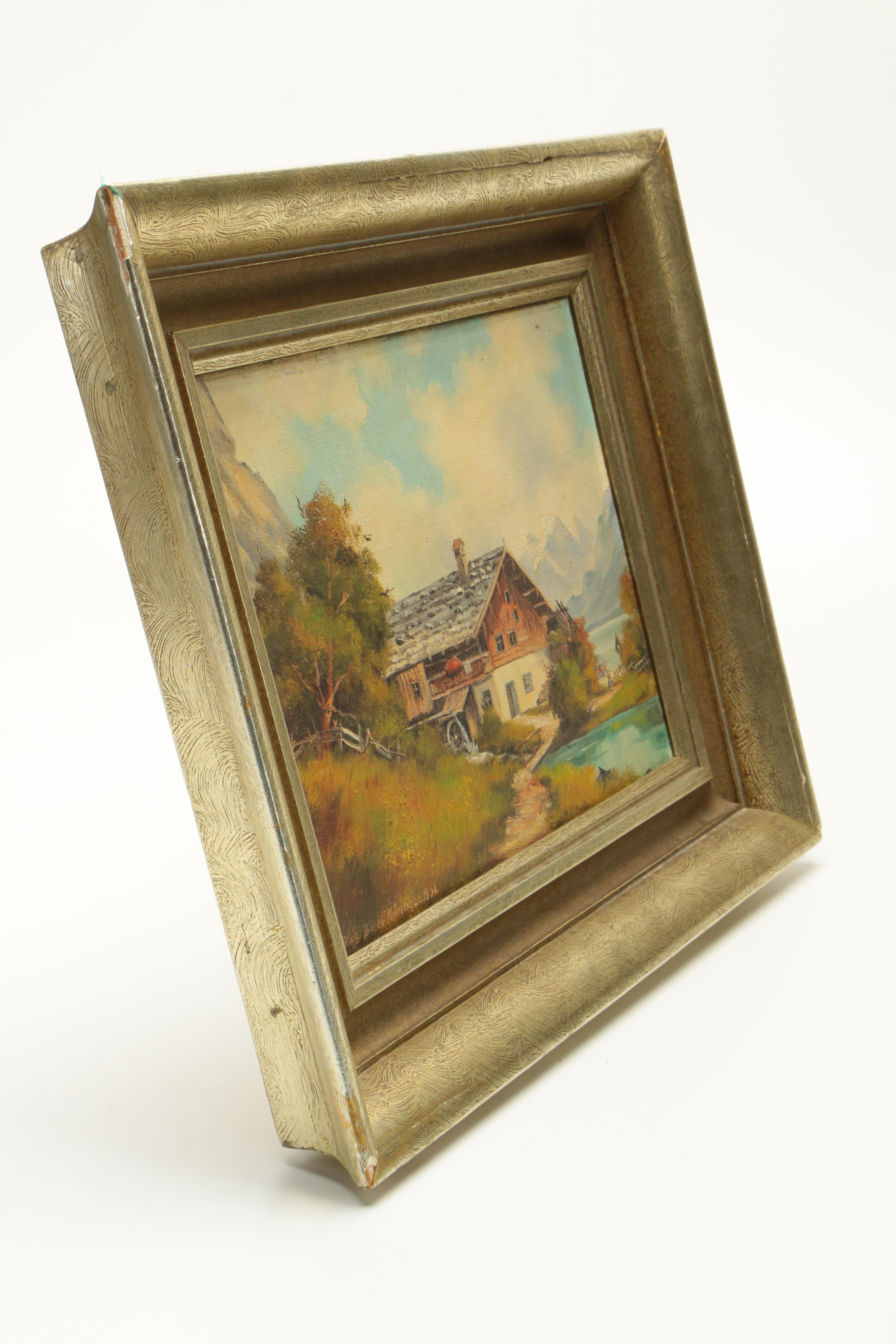 Alois Biebl 1952 Oil Painting on Canvas of Bavarian Alpine Chalet