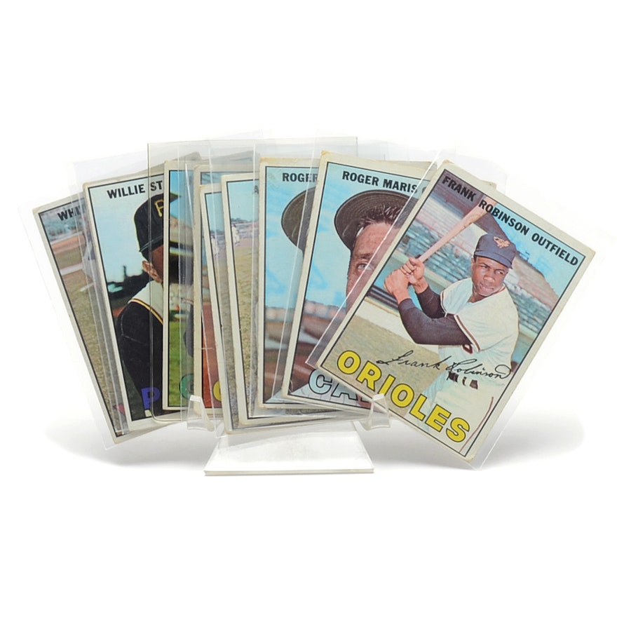 Eleven 1967 Topps Baseball Cards With Maris, Morgan, Ford, Stargell, and Others