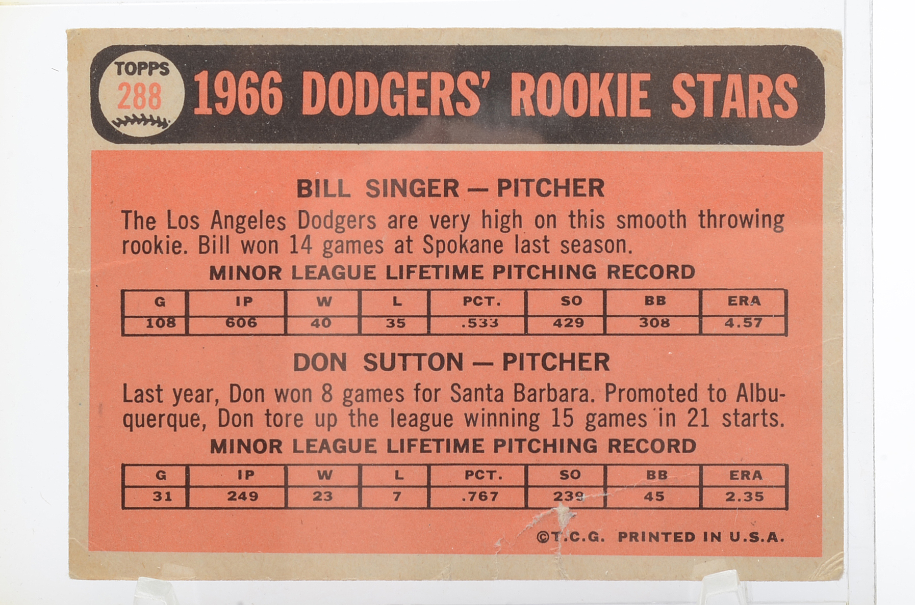 1966 Don Sutton Dodgers Rookie Topps Baseball card