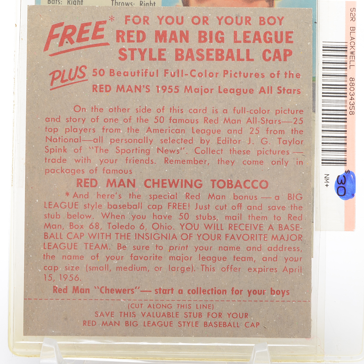 Five 1952-1955 "Red Man" Tobacco Baseball Cards With Tabs