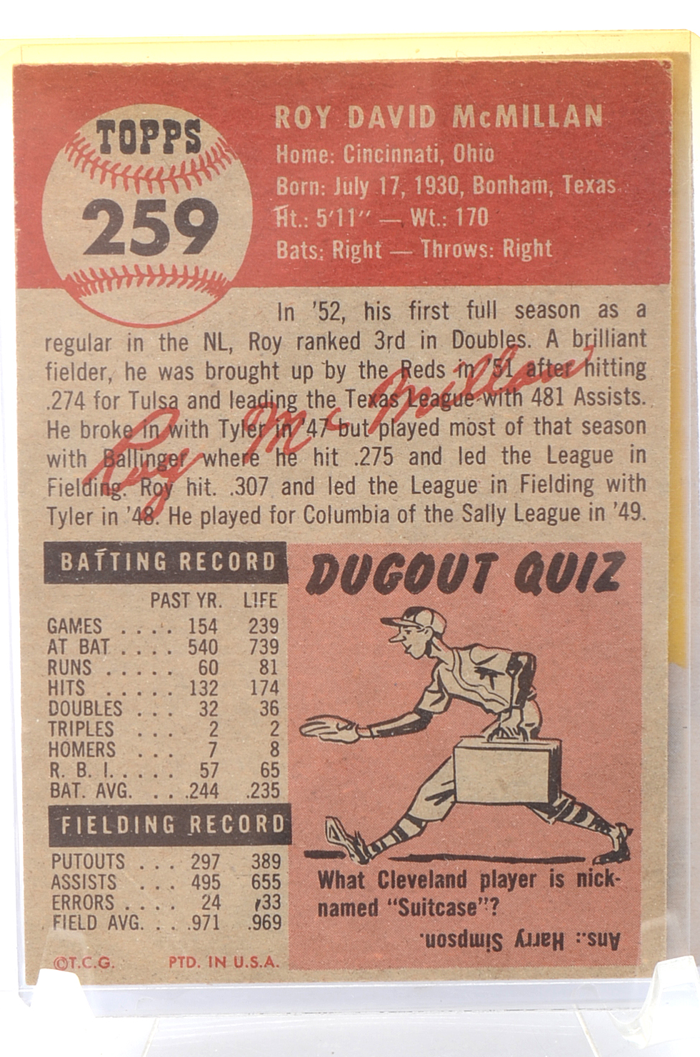 Six 1953 Cincinnati Reds Players "High Numbers" Topps Baseball Cards