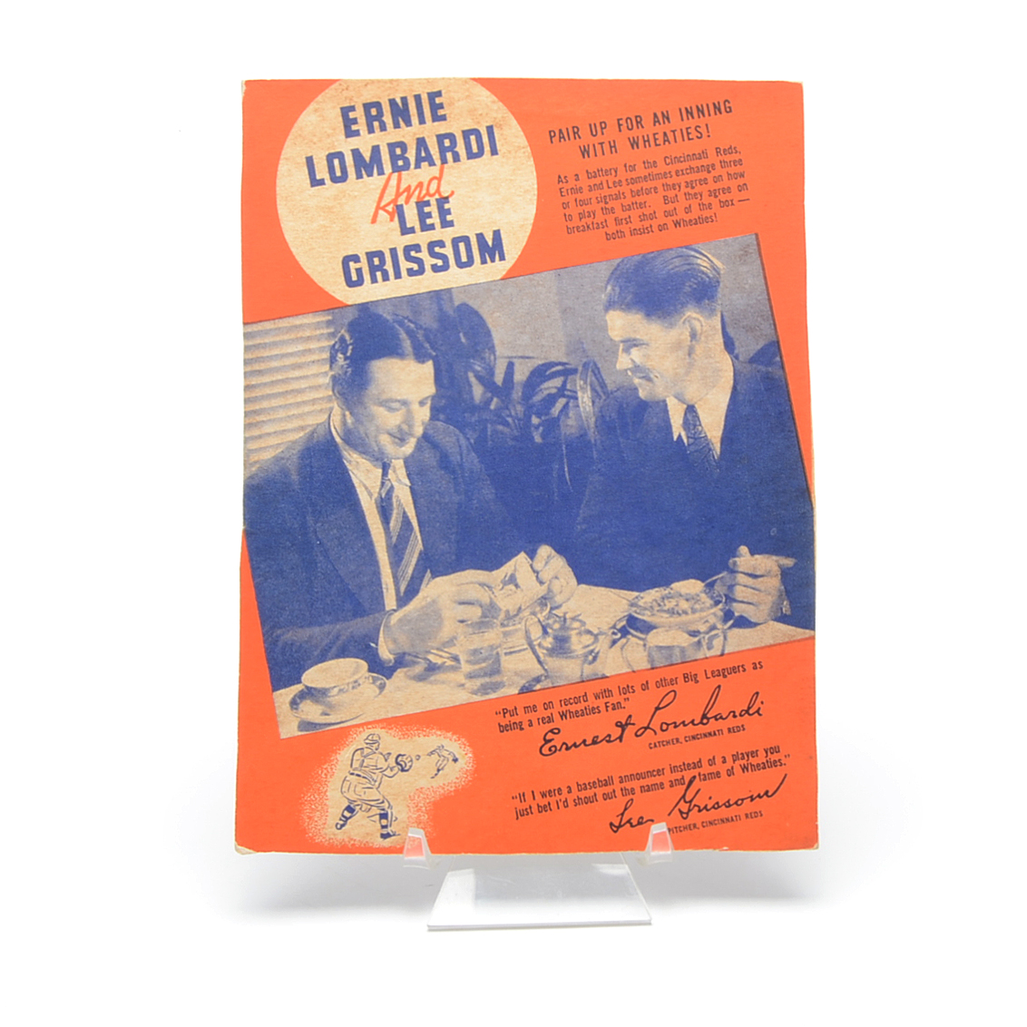 1938 Wheaties Cereal Panel Featuring Ernie Lombardi and Lee Grissom