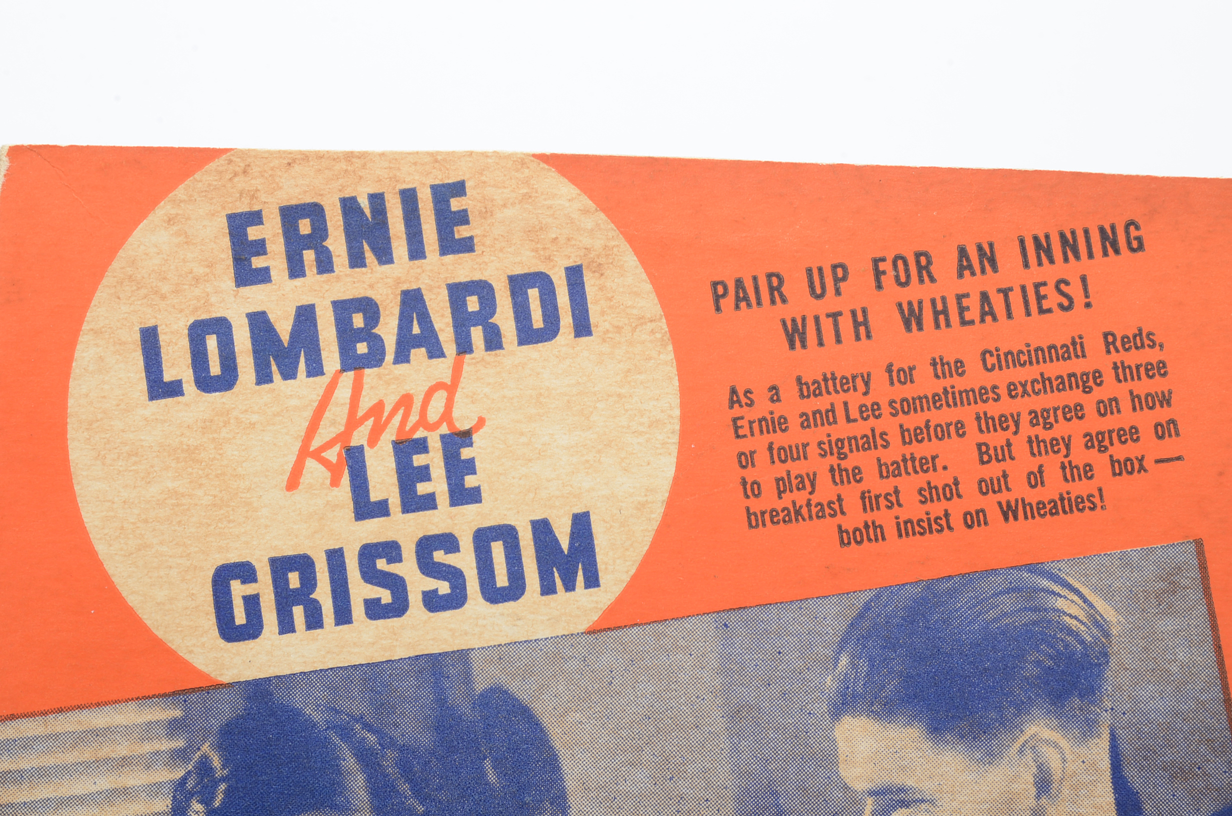 1938 Wheaties Cereal Panel Featuring Ernie Lombardi and Lee Grissom